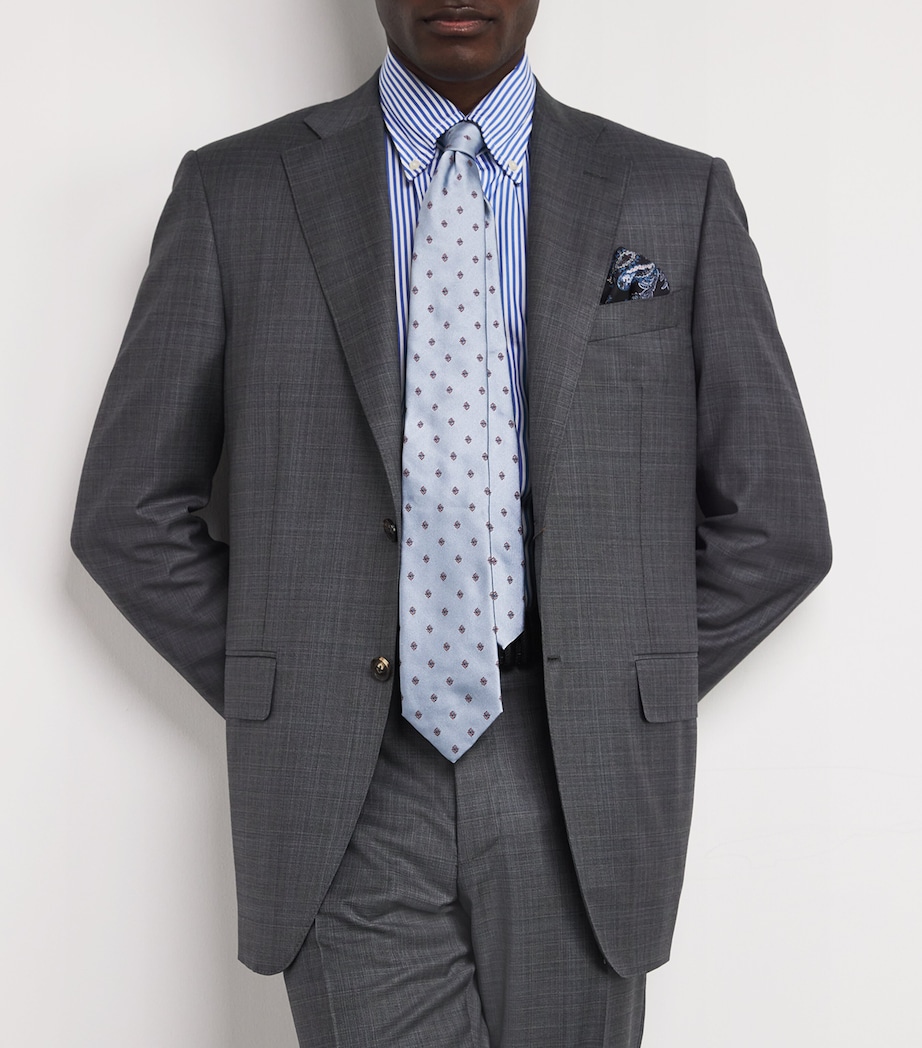 Silk Paisley Print Pocket Square NAVY Image 2