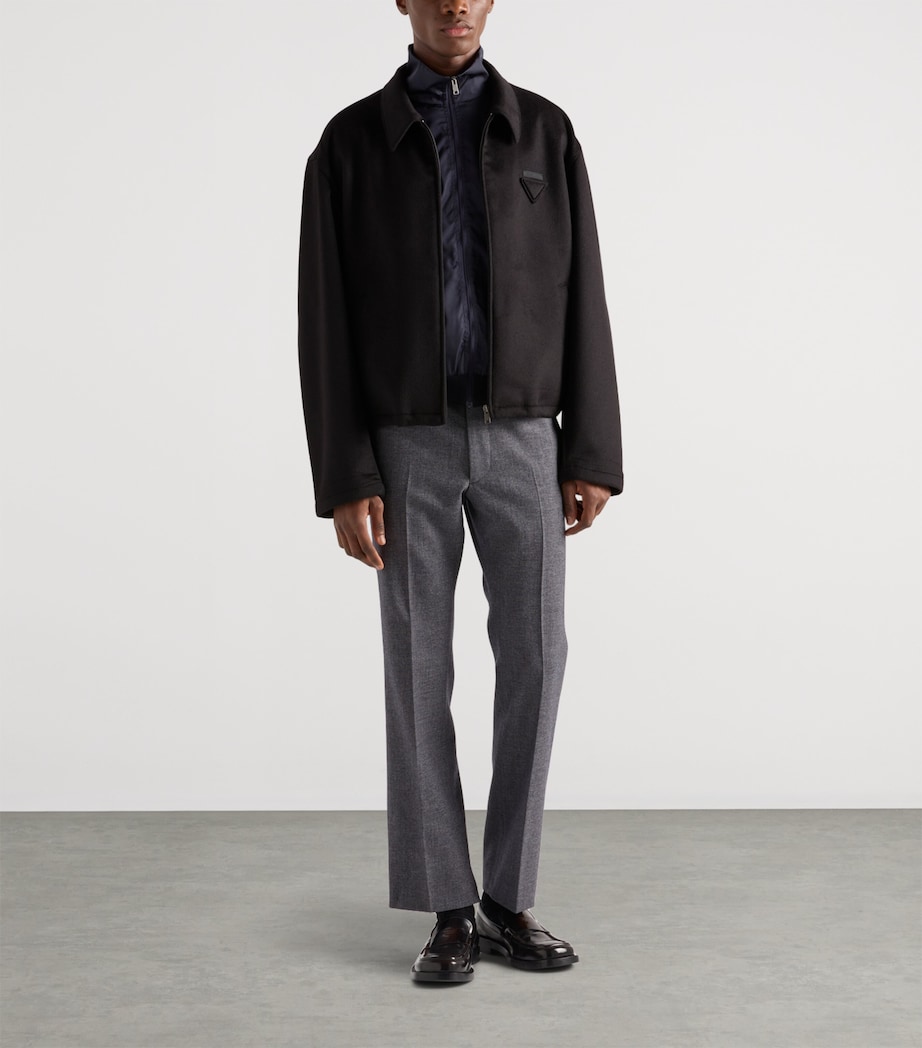 Superfine Wool Zip-Up Bomber Jacket F0008 Image 2