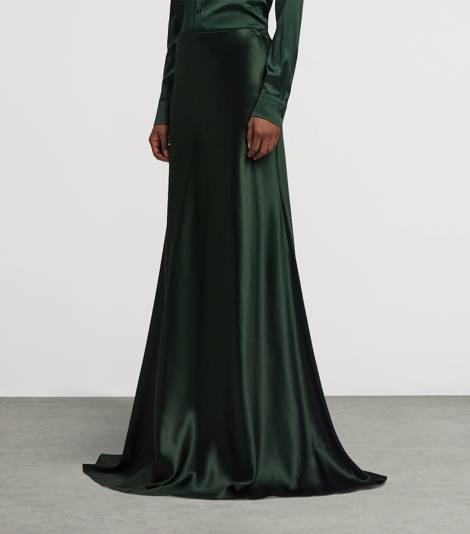 Stretch Satin Masina Maxi Skirt DARK RACING GREEN Image 6