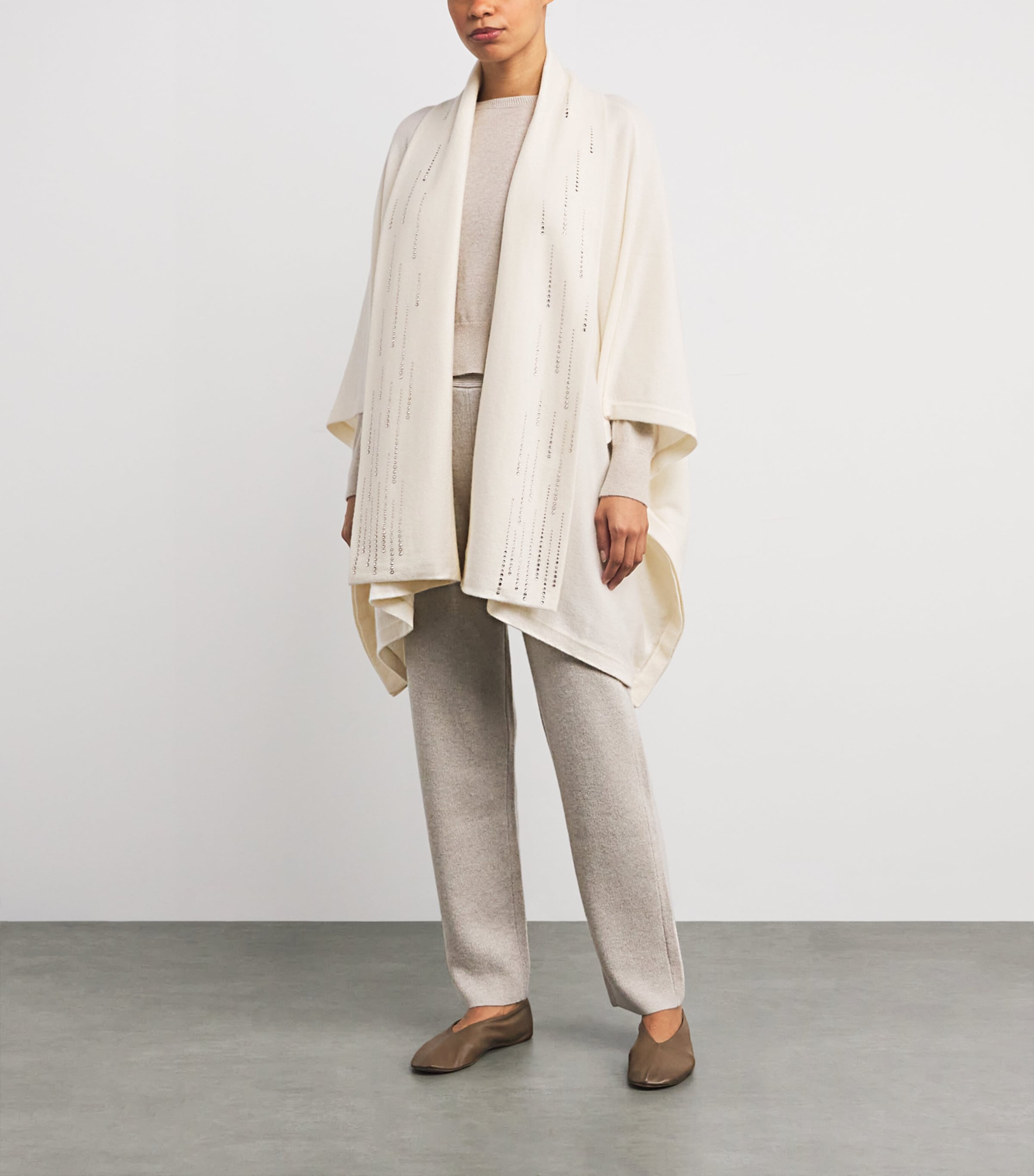 Cashmere Embellished Carmen Cape WINTER WHITE/SI Image 2