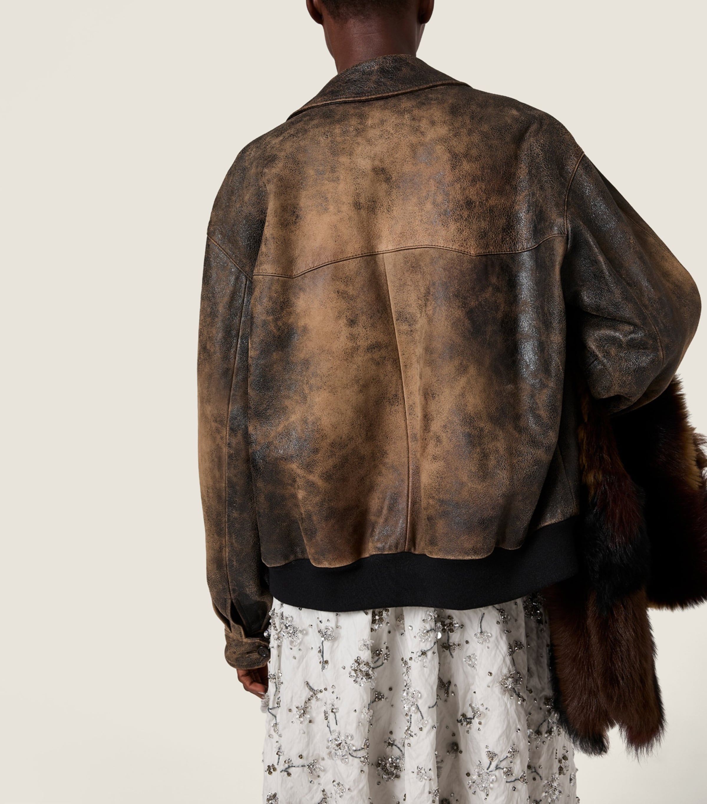 Miu Miu Womens Distressed Leather Jacket Image 3