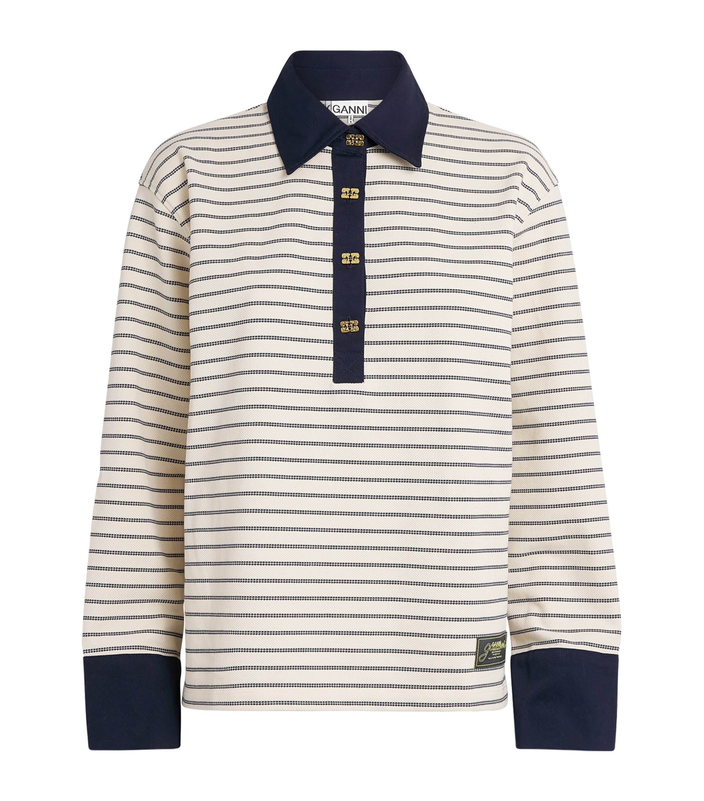 GANNI Cotton Stripe Polo Shirt | Women Clothing | Tops | Workwear | Women New In | Womens Clothing | Designers | Ganni