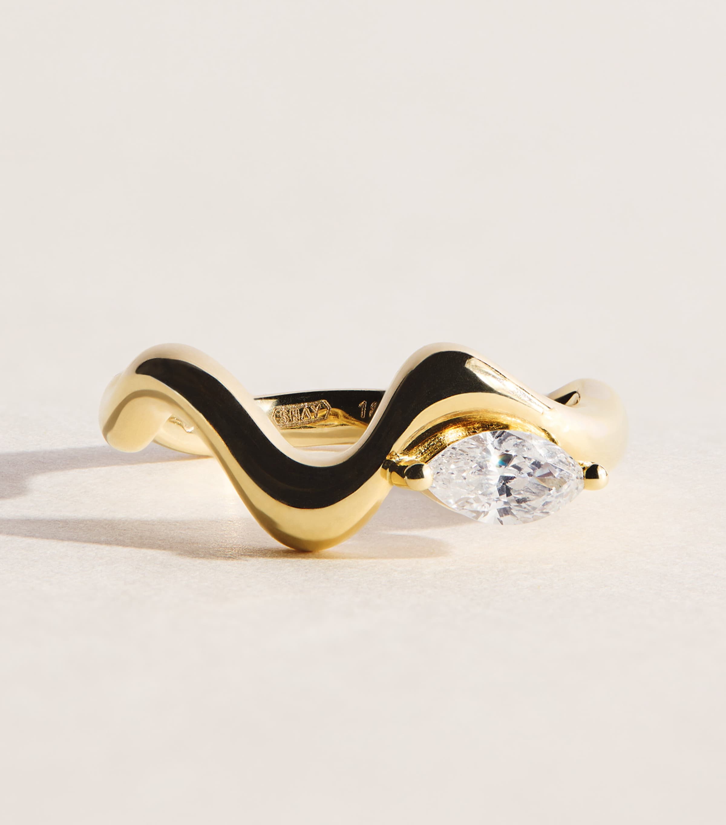 SHAY Yellow Gold and Diamond Marquise Wave Ring Yellow Gold Image 1