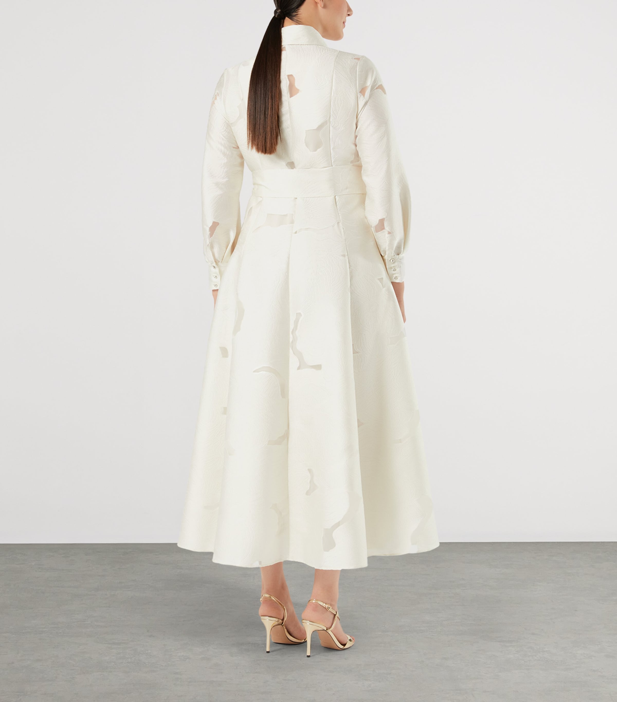 Marina Rinaldi Womens Floral Jacquard Midi Shirt Dress Ivory Image 4
