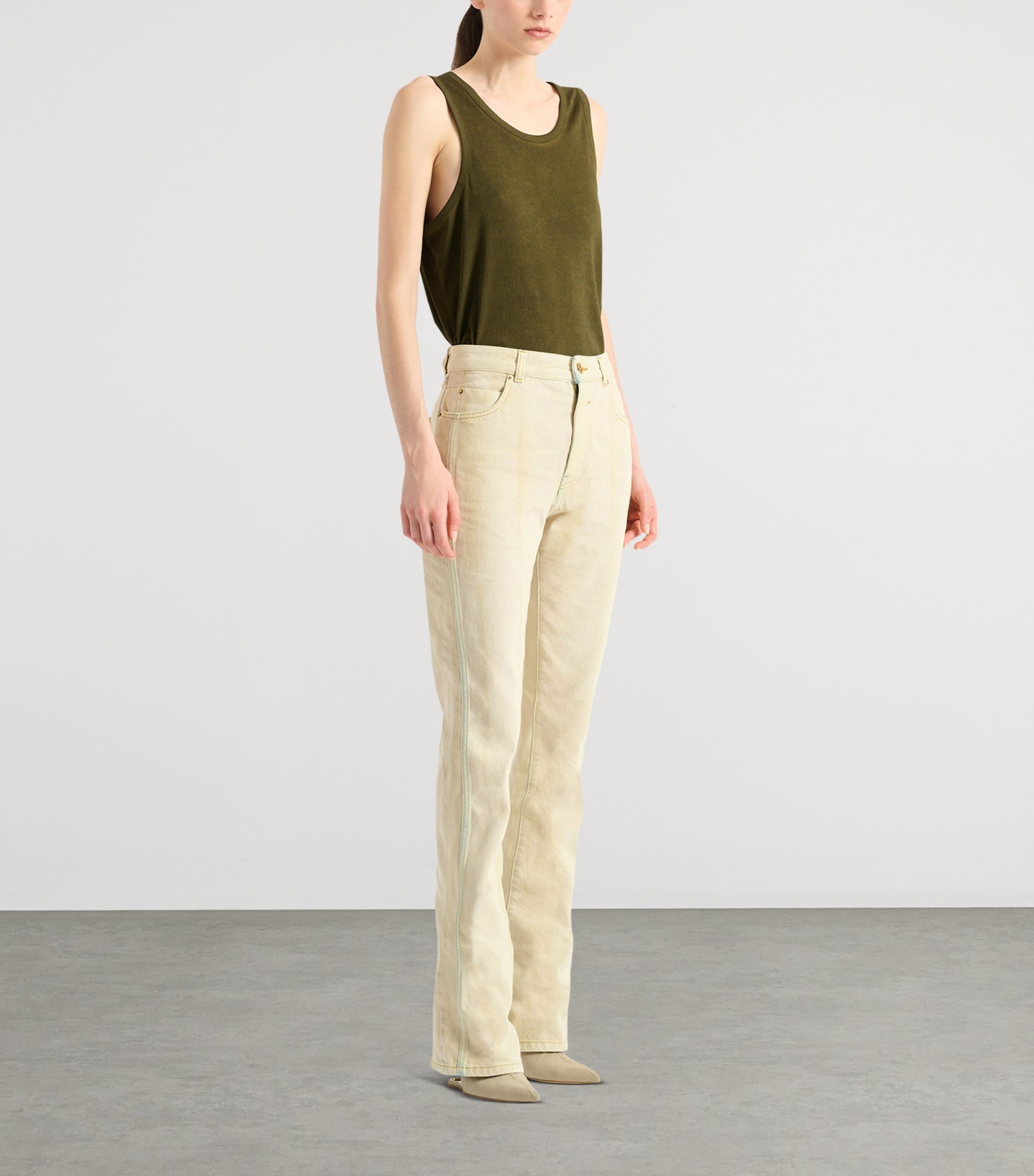 Balmain Womens Faded High-Rise Jeans Bleu Jean Beige Image 4