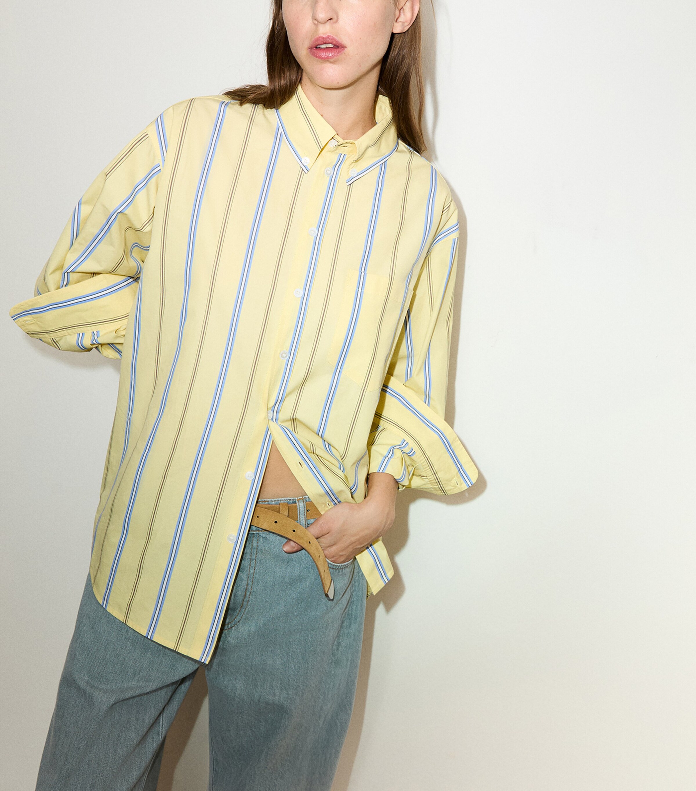 MAX&Co. Womens Stripe Plot Twist Shirt Yellow Image 3