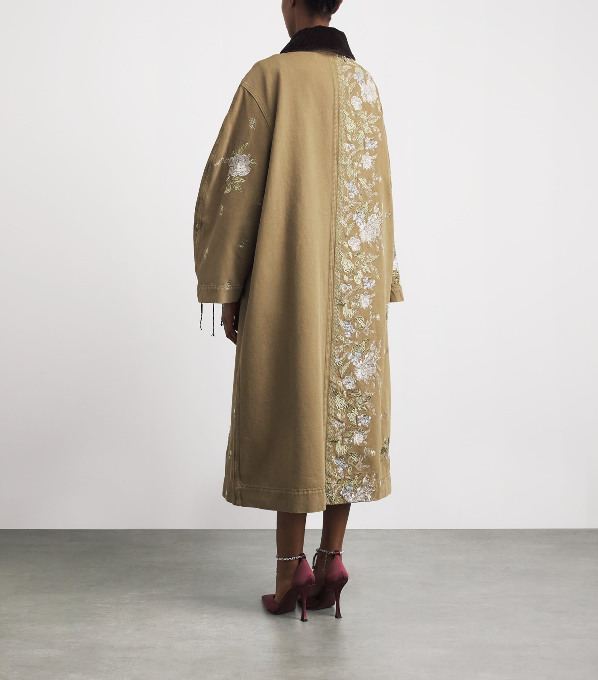 Erdem Womens Denim-Crystal Embroidered Overcoat Cumin Image 5