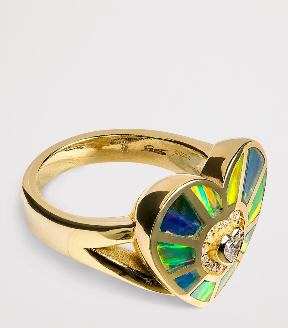 Yellow Gold, Diamond and Opal Heart Ring YELLOW GOLD Image 4