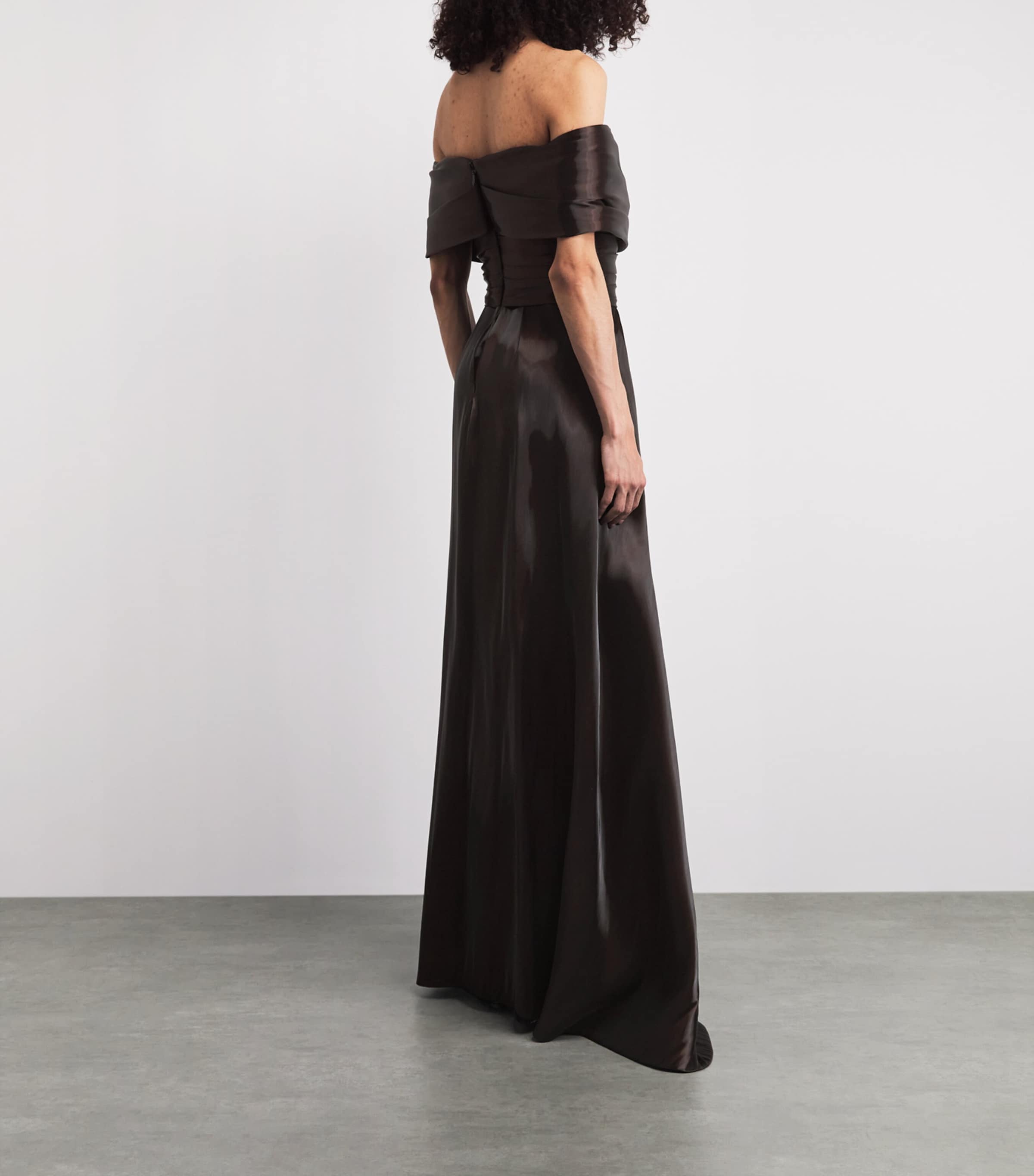 Pamella Roland Womens Liquid Organza Gown Chocolate Image 4