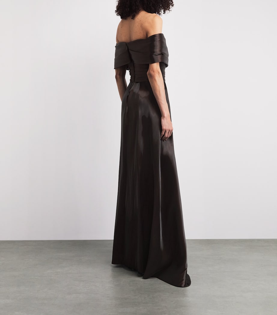 Pamella Roland Womens Liquid Organza Gown Chocolate Image 4