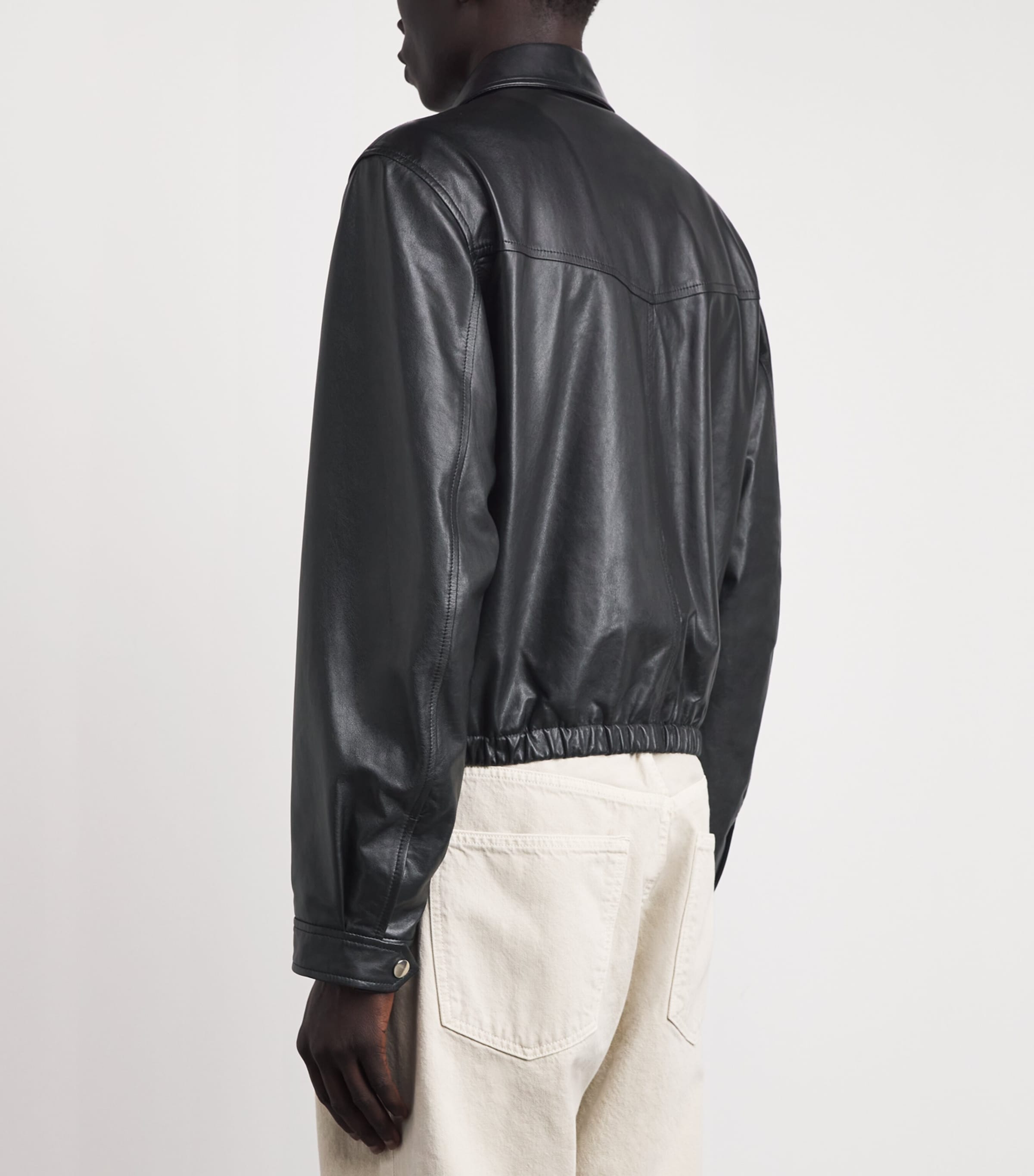 Lemaire Mens Waxed Leather Biker Jacket Black/ Image 5