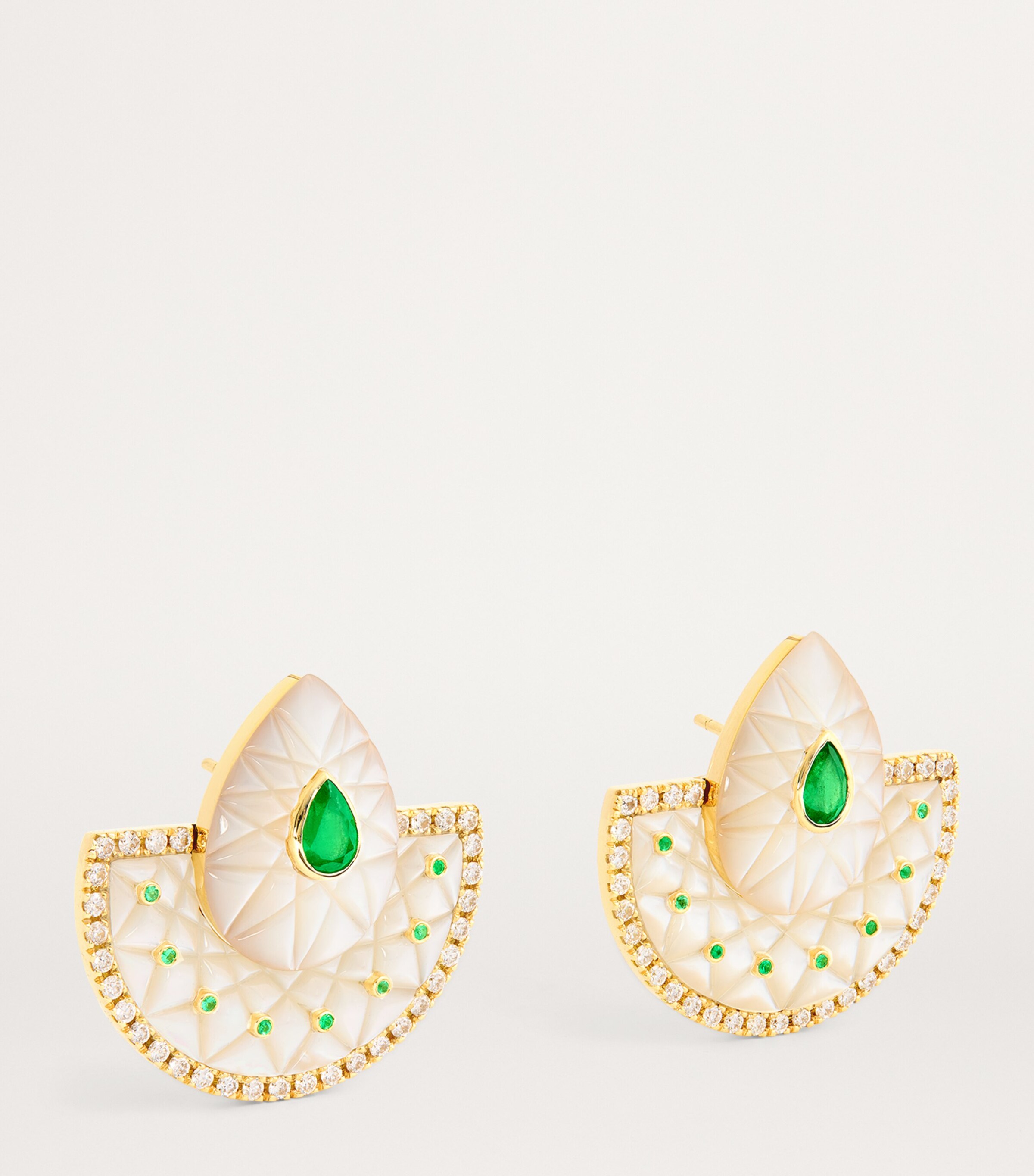 L'ATELIER NAWBAR Yellow Gold, Diamond and Emerald Bond Street Fan Earrings Yellow Gold Image 3