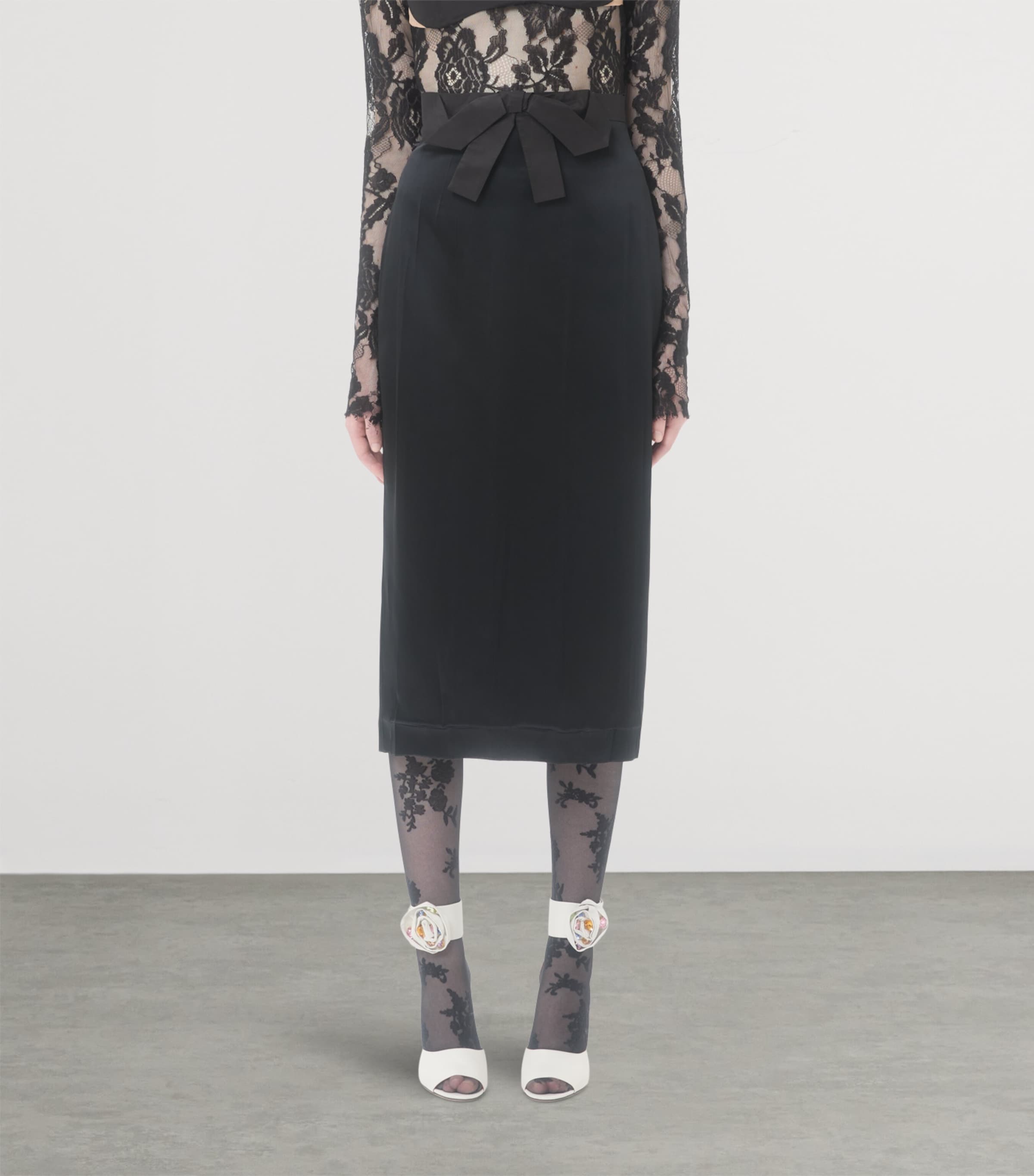 Satin Bow-Detail Midi Skirt 0NO Image 5