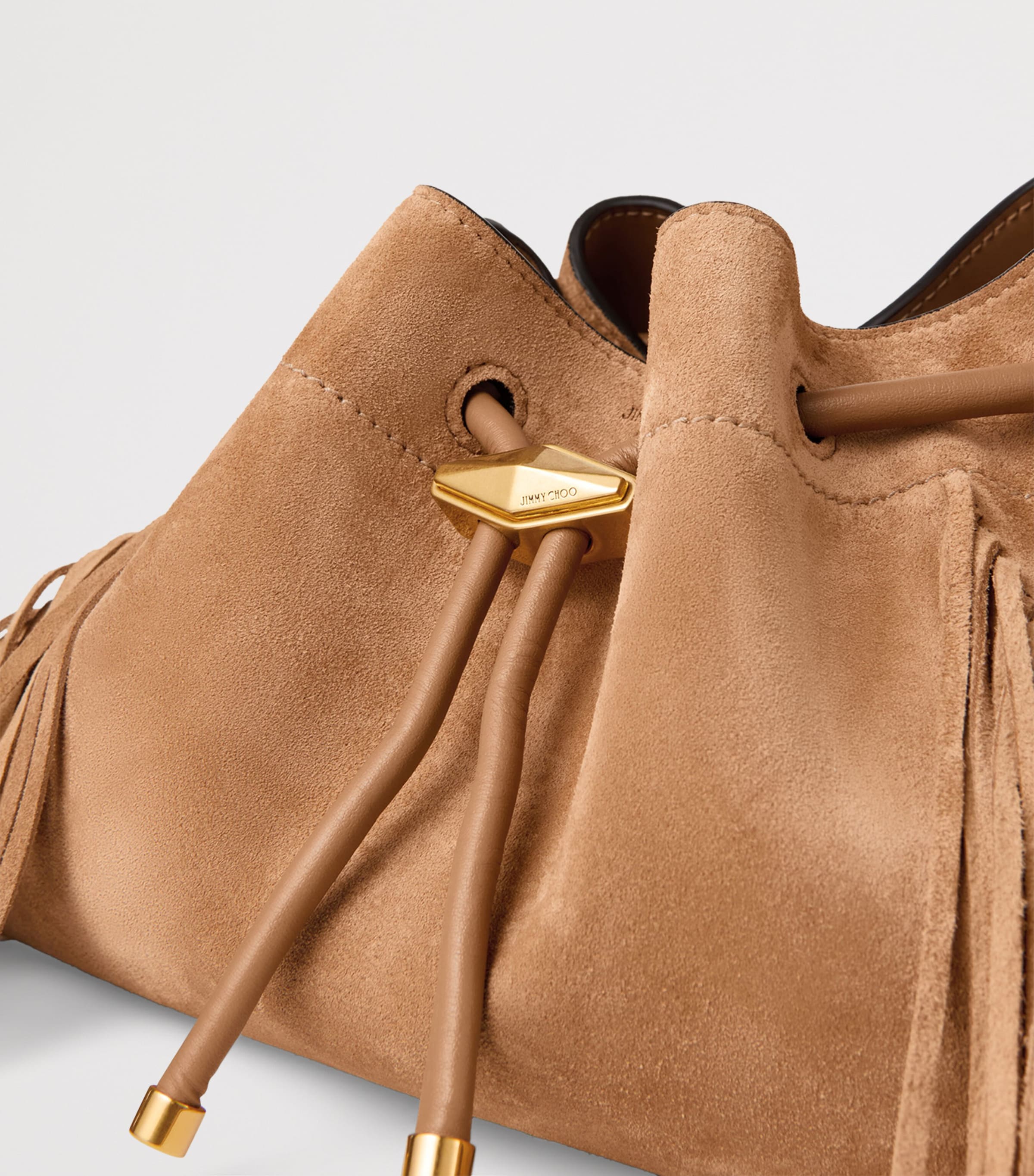 Jimmy Choo Womens Medium Cinch Suede Bucket Bag Toffee/toffee/gold Image 3