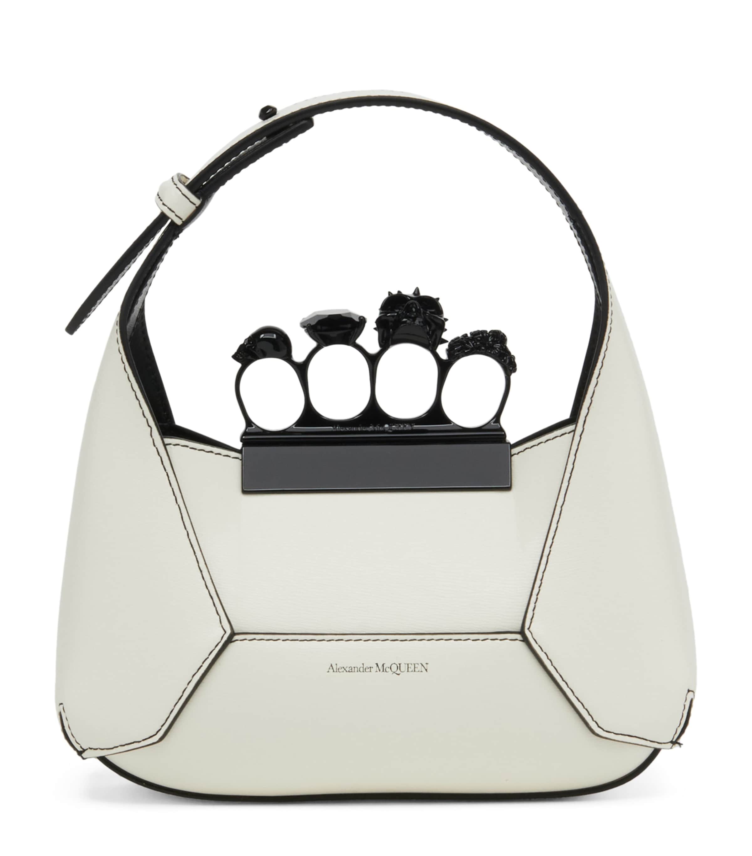Alexander Mcqueen Leather Jewelled Top-handle Bag In Ivory