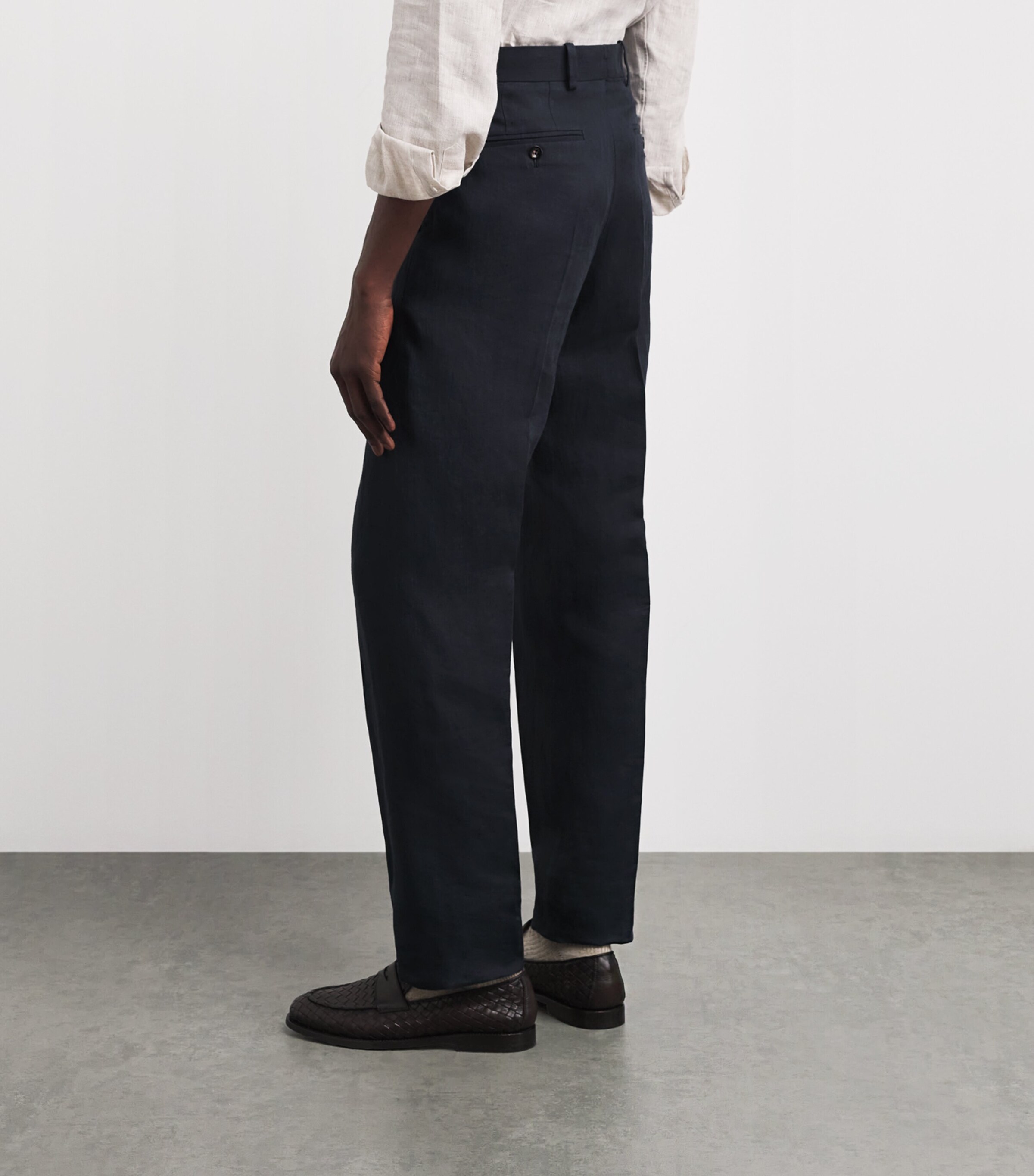 Agnona Mens Linen Straight Trousers Dark Blue Navy Image 5