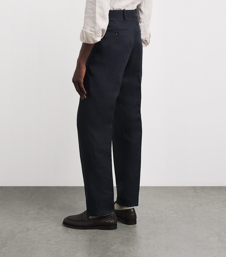 Agnona Mens Linen Straight Trousers Dark Blue Navy Image 5