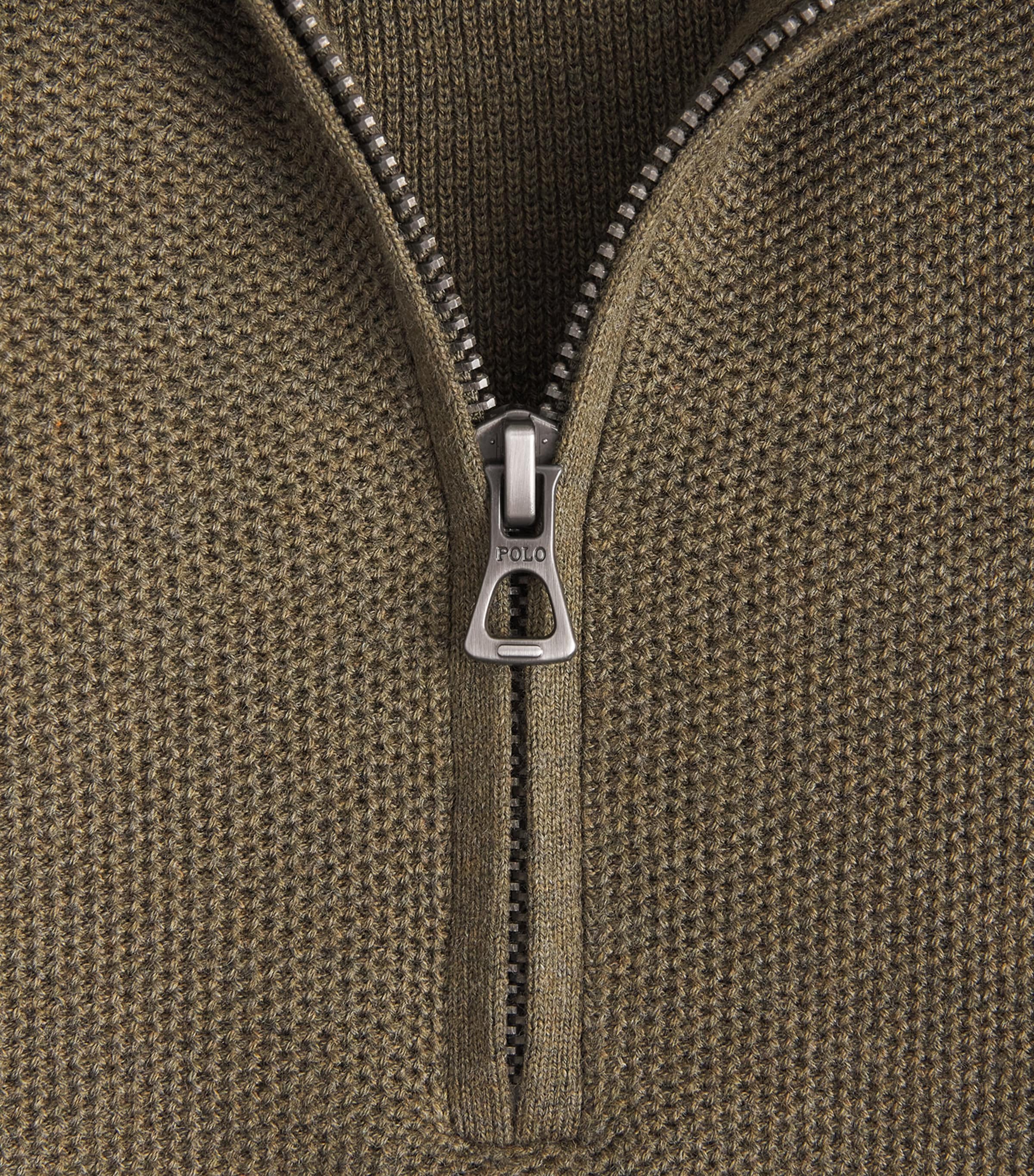 Polo Ralph Lauren Mens Cotton Quarter-Zip Sweater Cargo Olive Heather Image 6