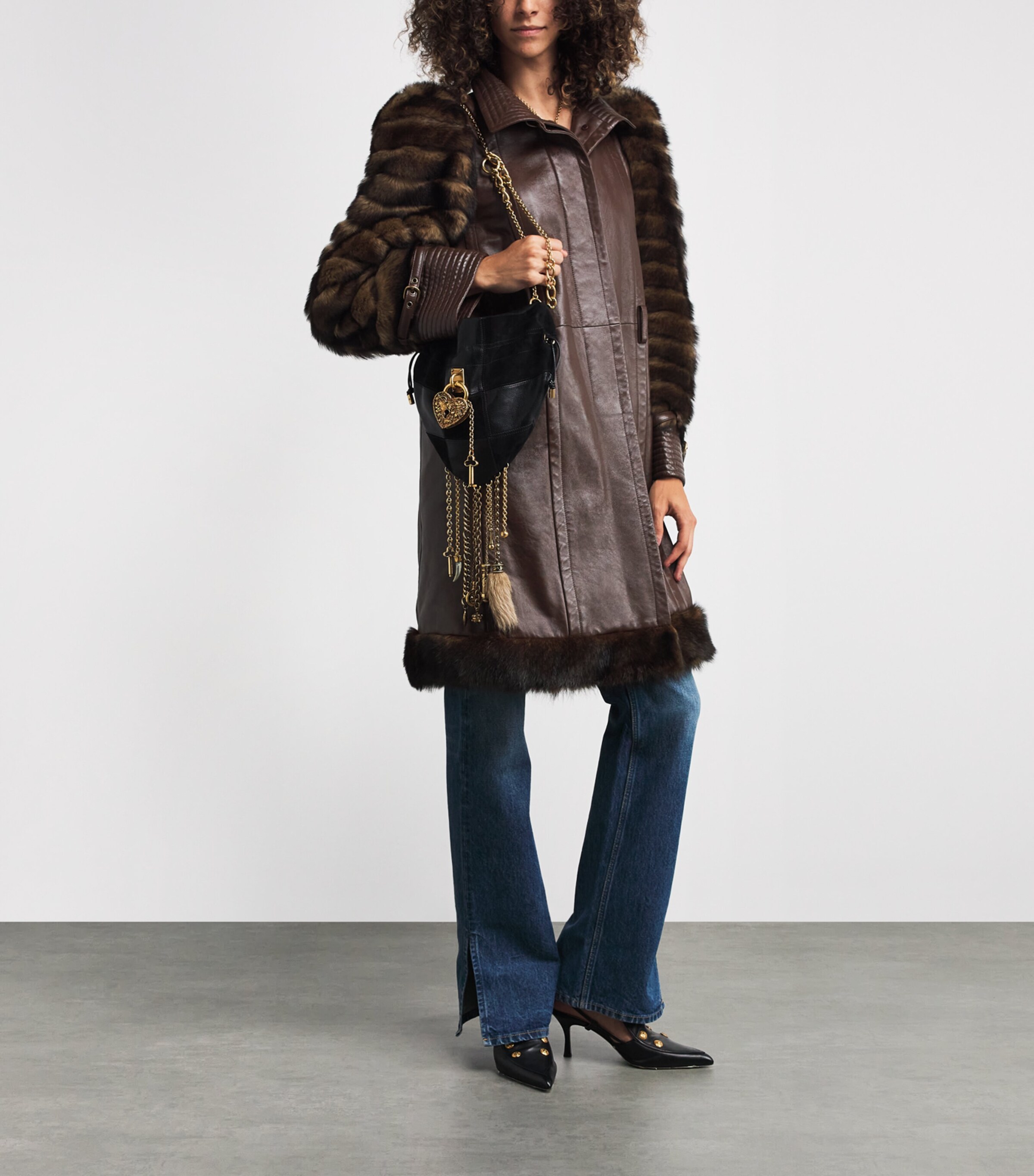 Patchwork-Leather Charms Cross-Body Bag BLACK Image 2