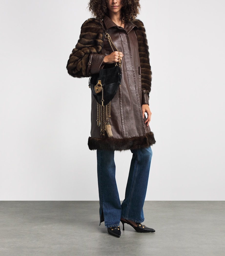 Patchwork-Leather Charms Cross-Body Bag BLACK Image 2