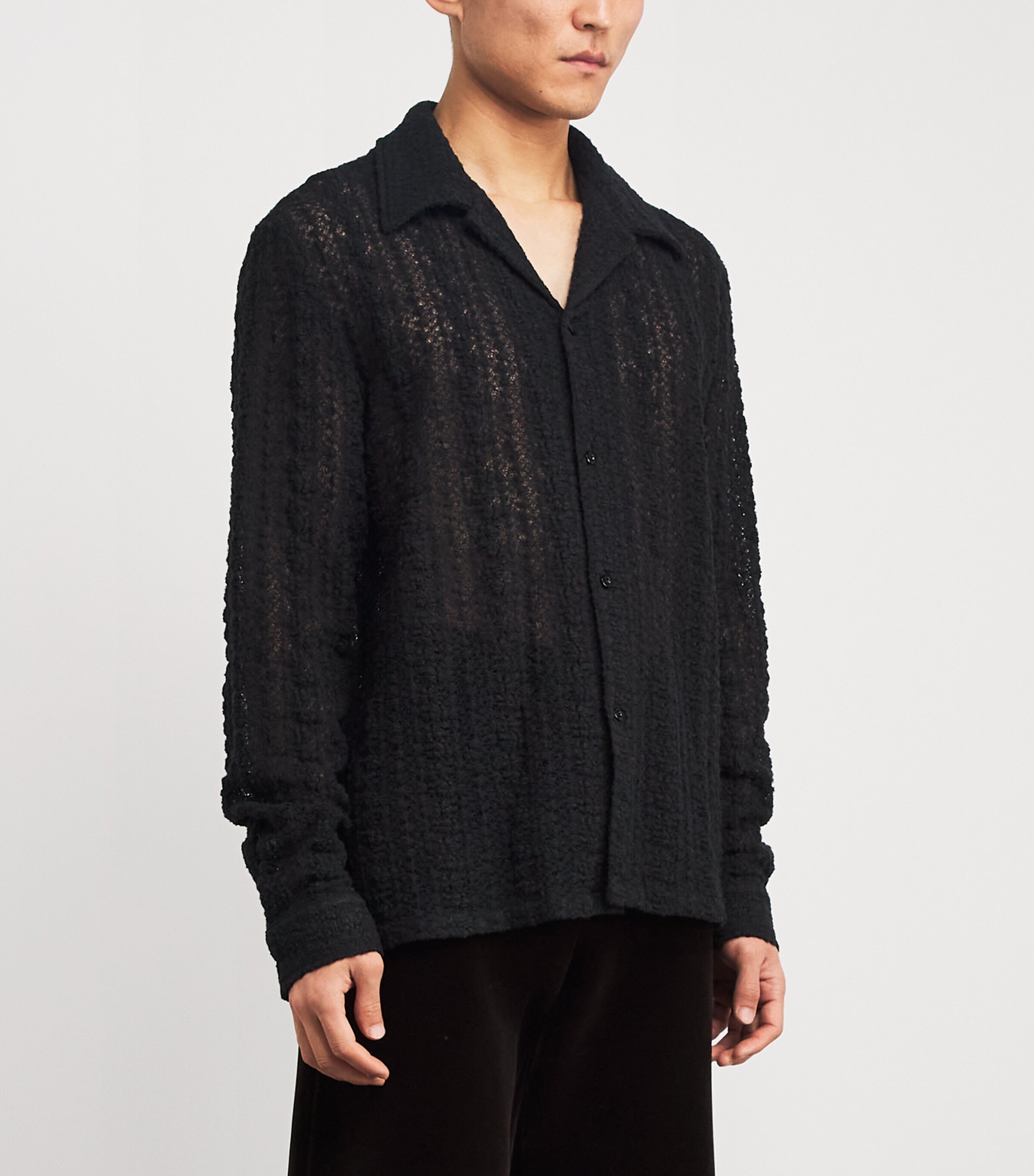 Séfr Mens Wool-Blend Lace Jagou Shirt Lace Black Wool Image 3