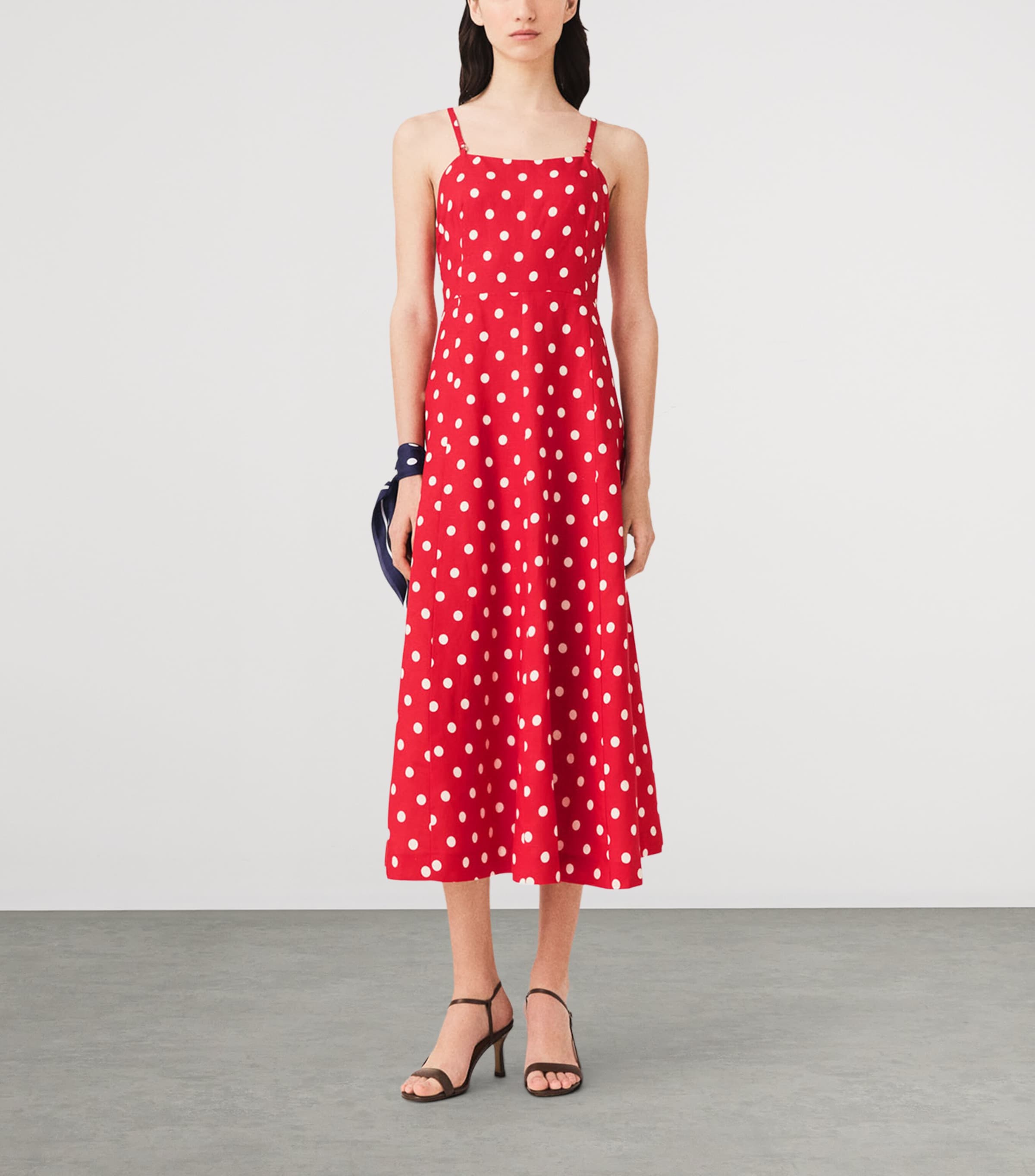 Maje Womens Linen-Blend Polka-Dot Maxi Dress Red Dots Print Image 2