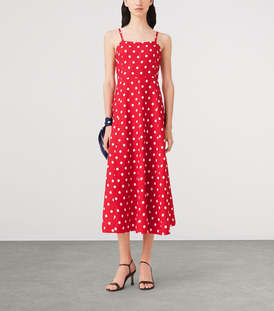 Maje Womens Linen-Blend Polka-Dot Maxi Dress Red Dots Print Image 2