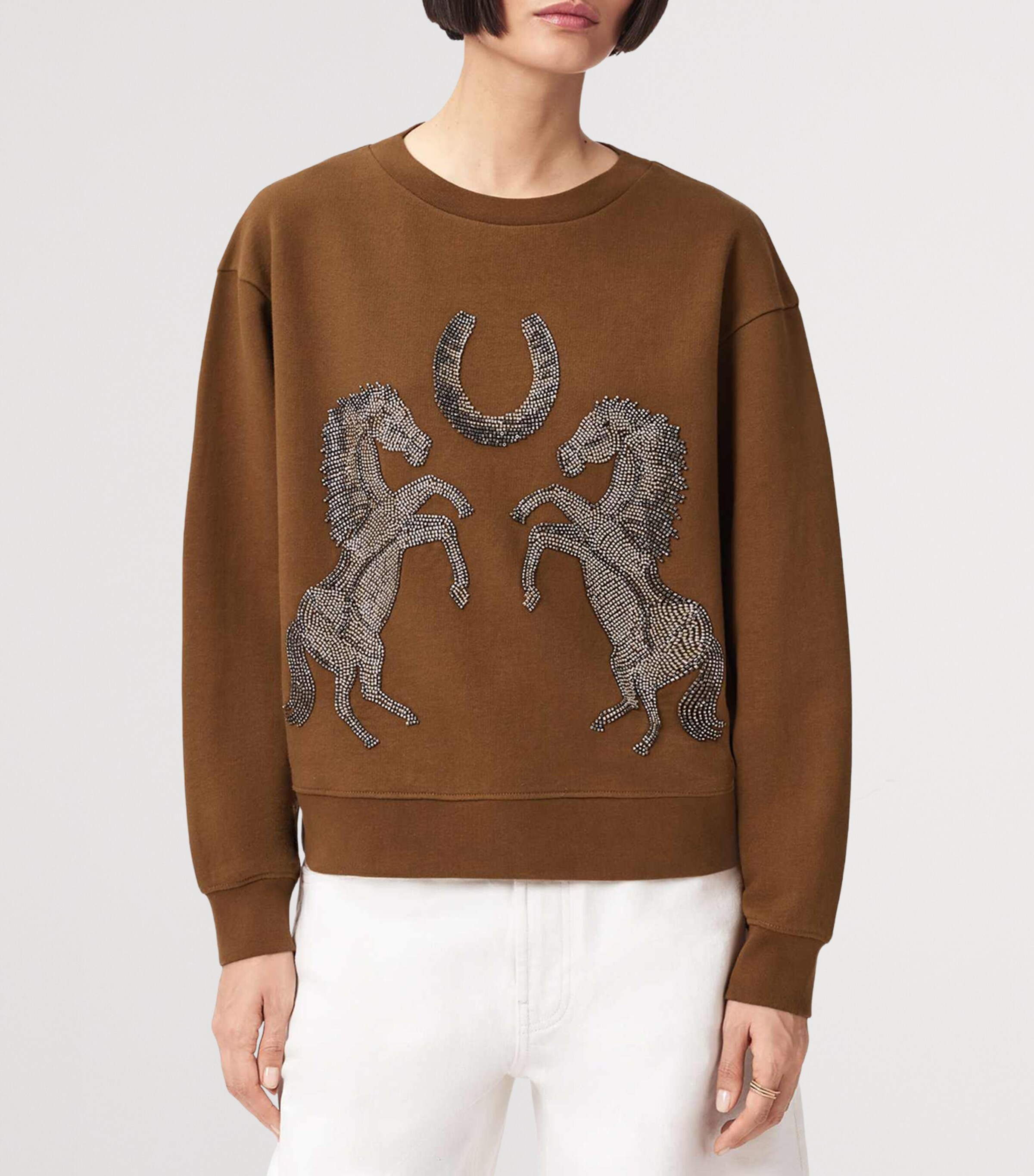 AllSaints Womens Cotton Luck Pippa Sweatshirt Cognac Brown Image 4