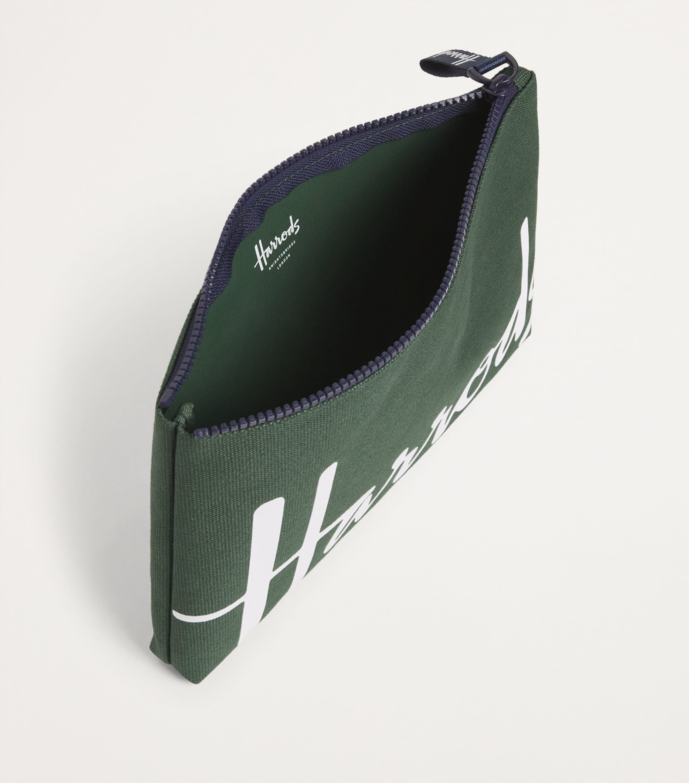 Harrods Medium Cotton Logo Pouch Dark Green Image 2
