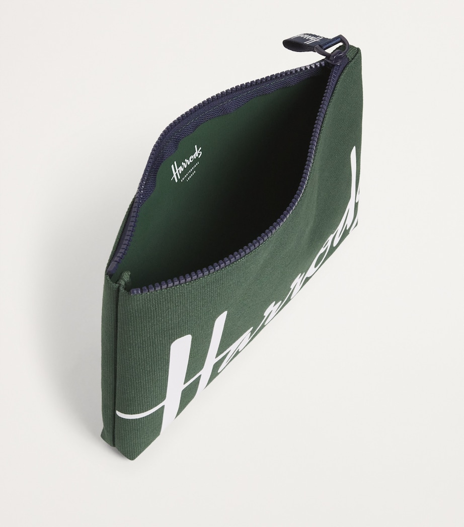 Harrods Medium Cotton Logo Pouch Dark Green Image 2