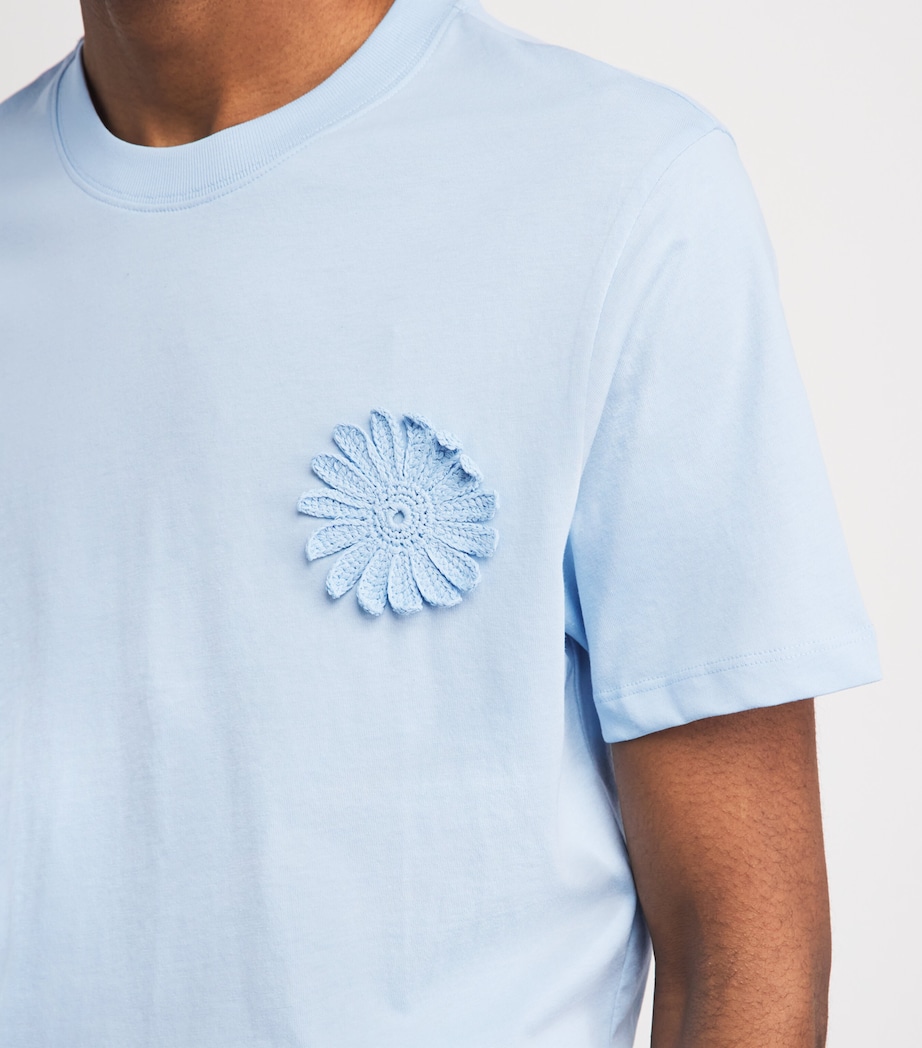 Sandro Paris Mens Cotton Crochet T-Shirt Sky Blue Image 3