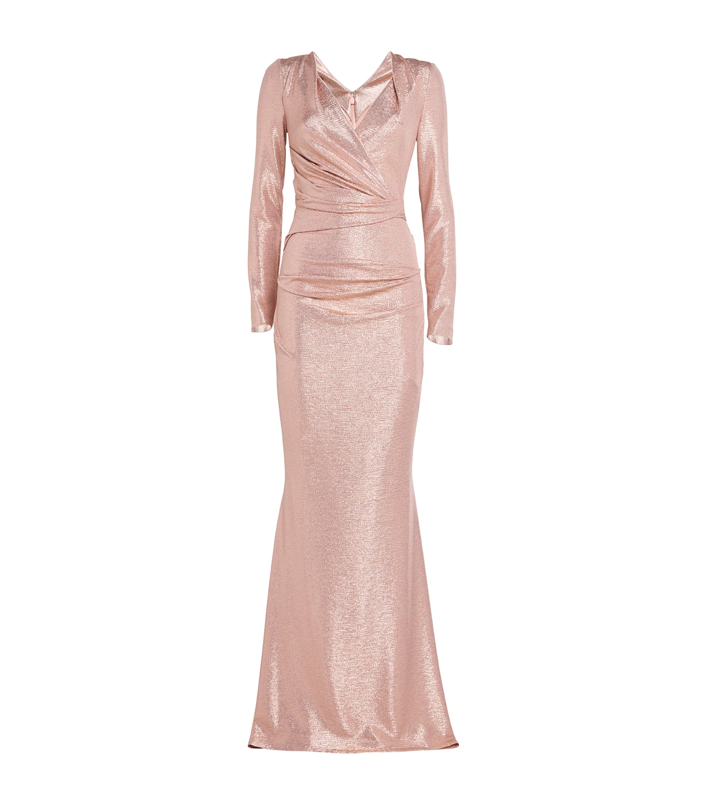 Talbot Runhof Draped Mirrorball Stretch Long-sleeve Gown In Pink