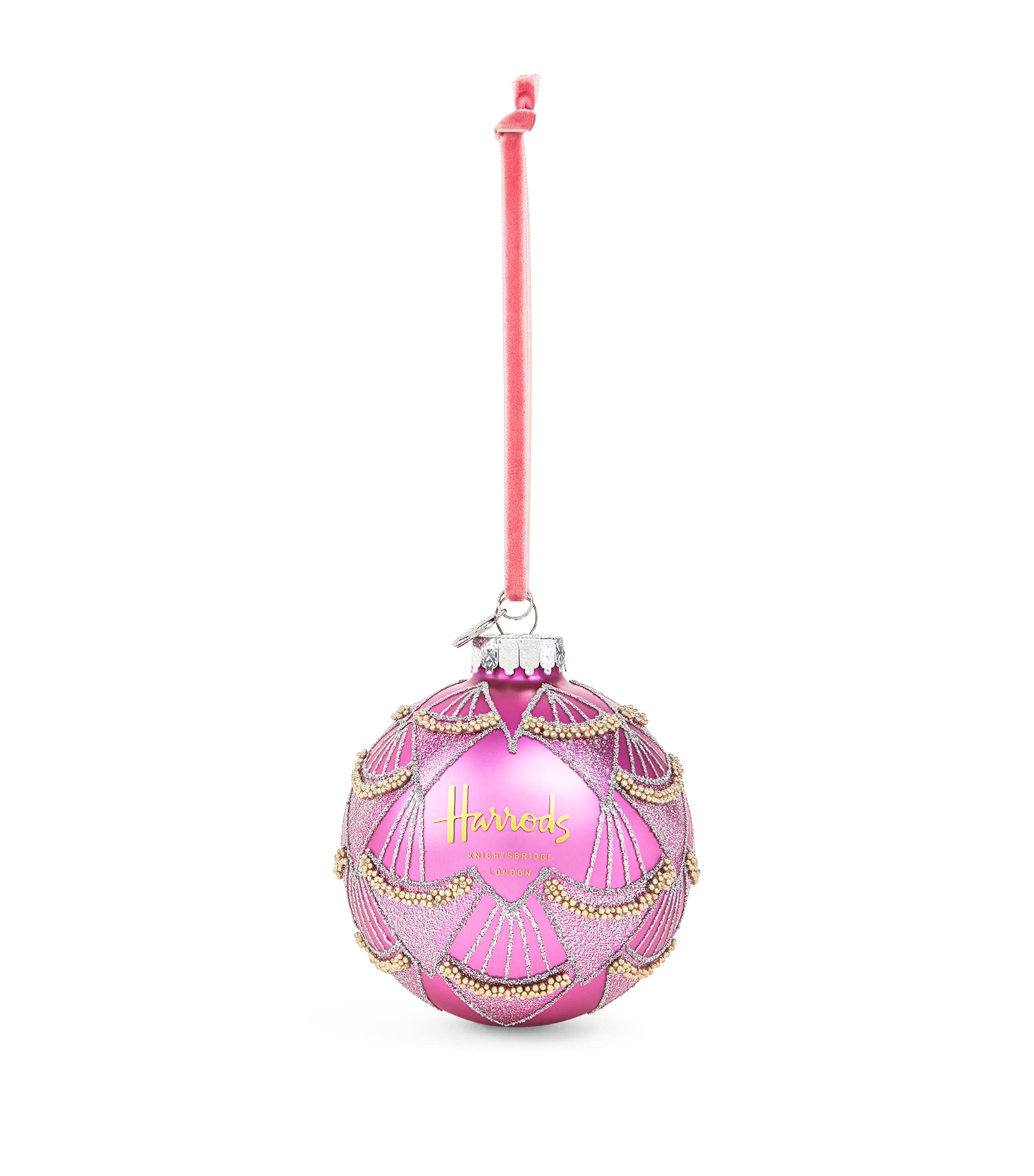 Harrods Pink Glass-blown Embellished Bauble