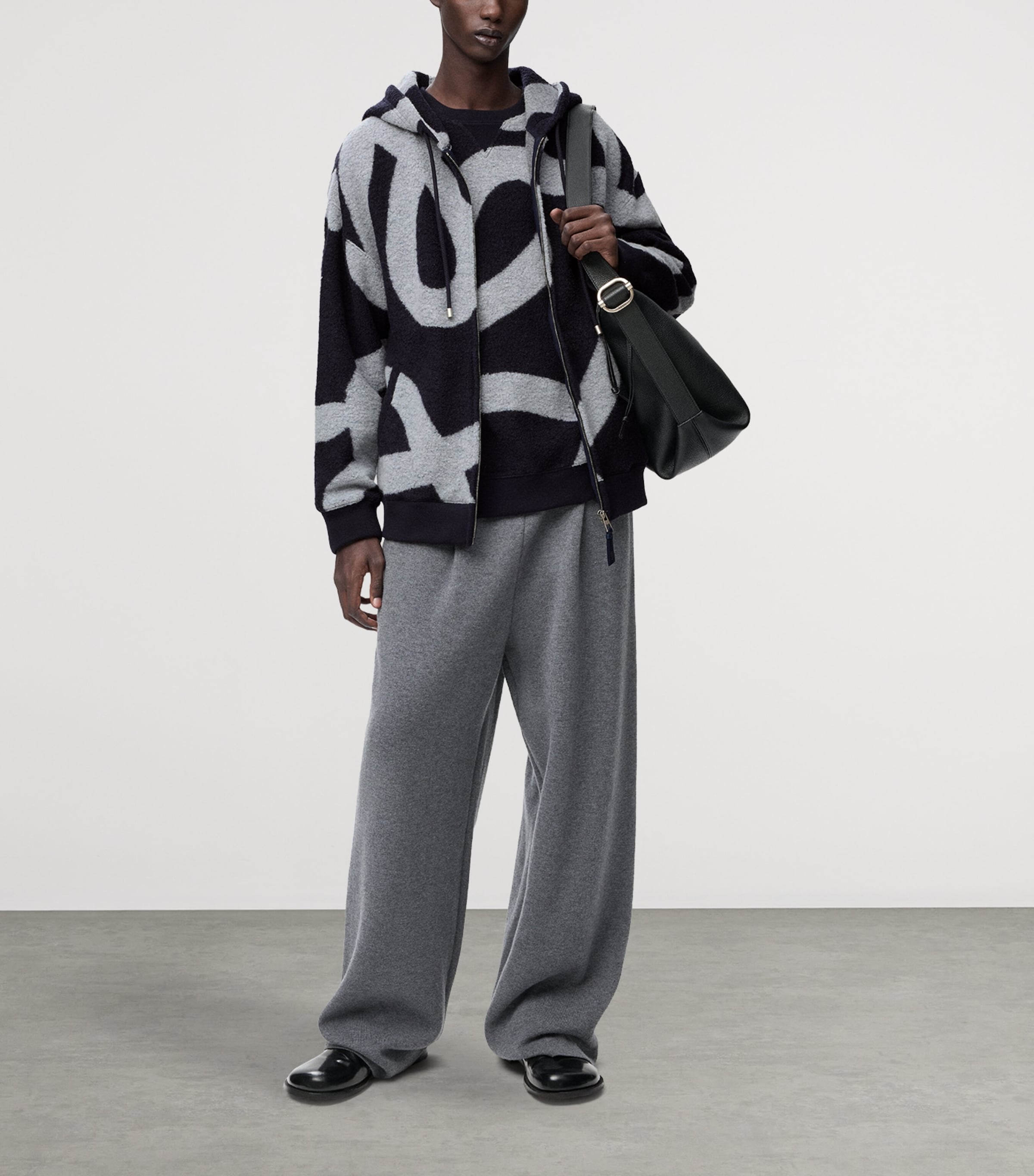 LOEWE Mens Wool-Cotton Anagram Zip-Up Hoodie Navy/grey Image 2