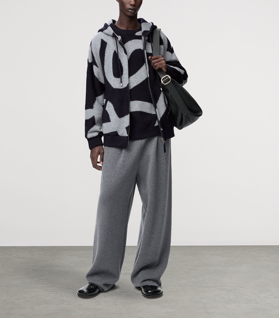 LOEWE Mens Wool-Cotton Anagram Zip-Up Hoodie Navy/grey Image 2