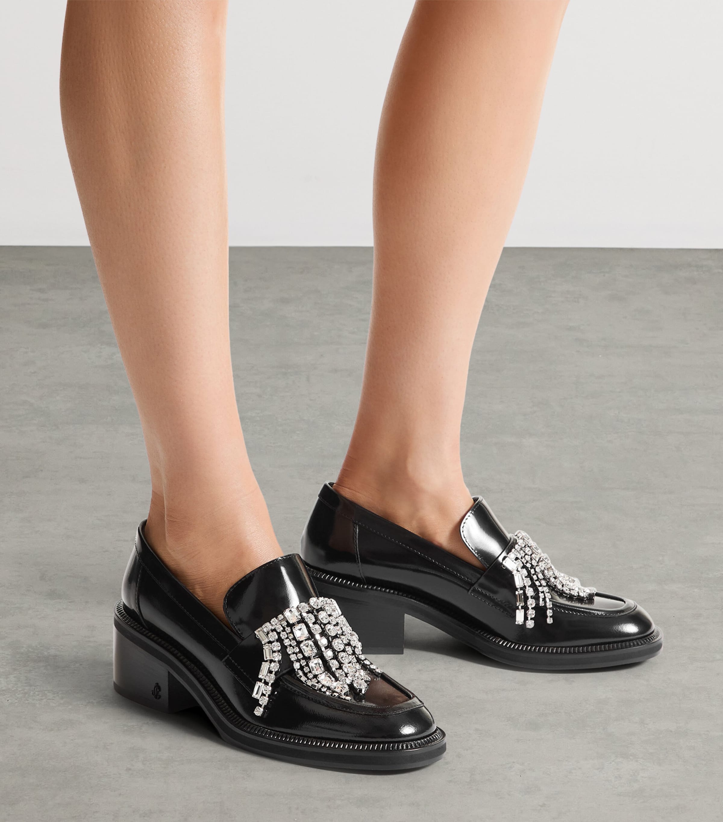 Jimmy Choo Tylor 60 Leather Heeled Loafers Black/crystal Image 2