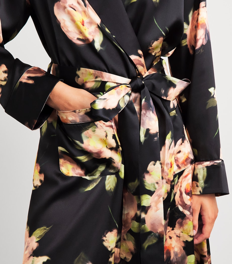 Harrods Womens Silk Midnight Rose Night Robe Black Image 3