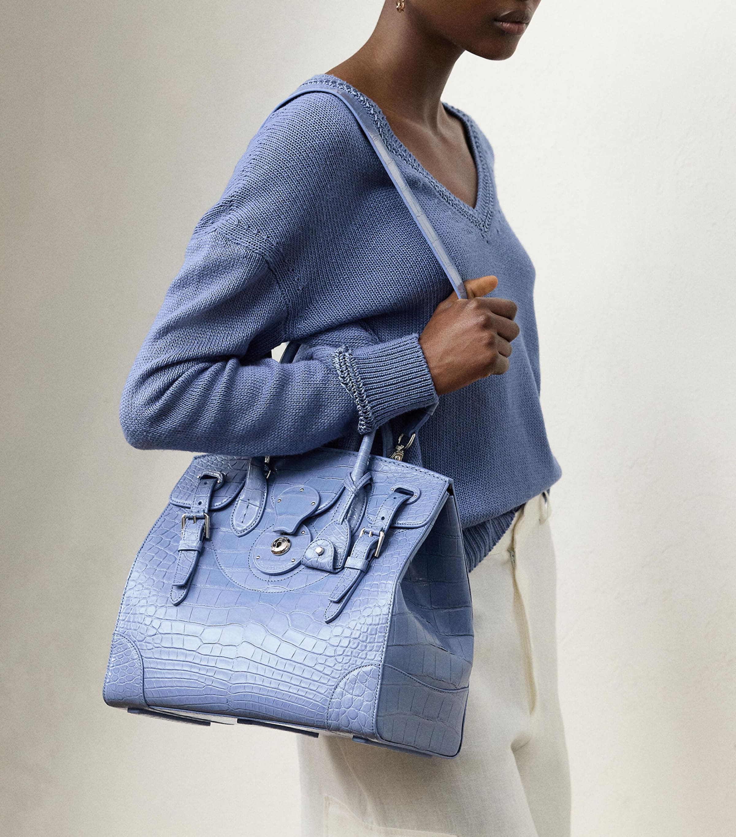 Alligator Leather Ricky 33 Top-Handle Bag CORNFLOWER Image 6