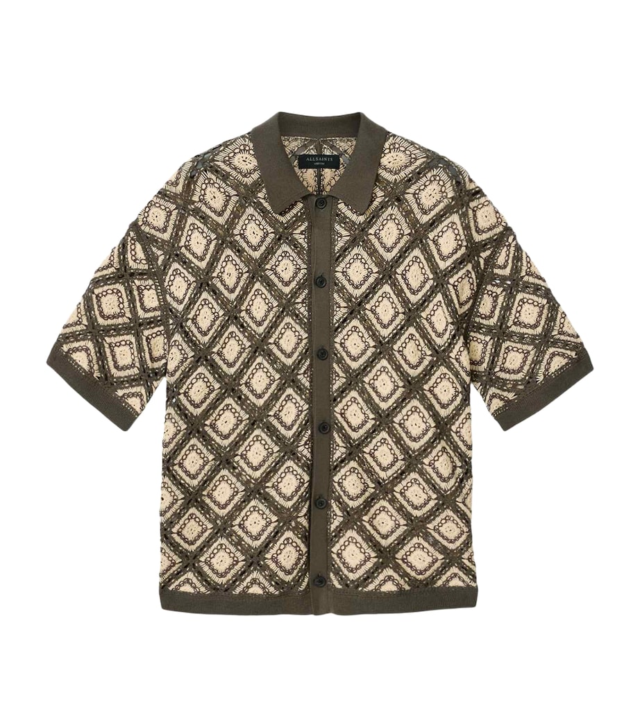 AllSaints Mens Cotton Knitted Short-Sleeve Cardigan Pitch Green Image 1