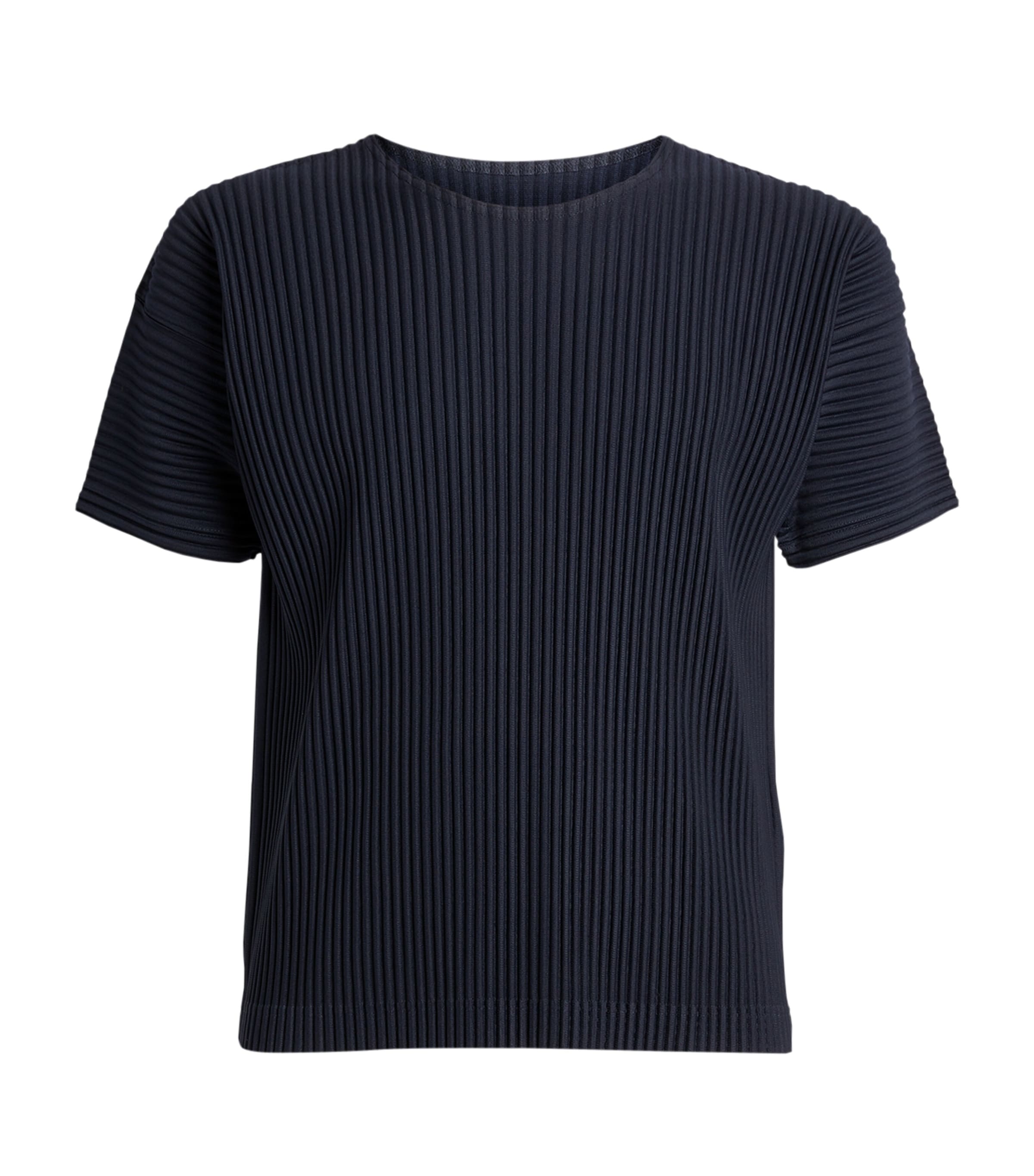 Issey Miyake Pleated Fabric T-shirt In Navy