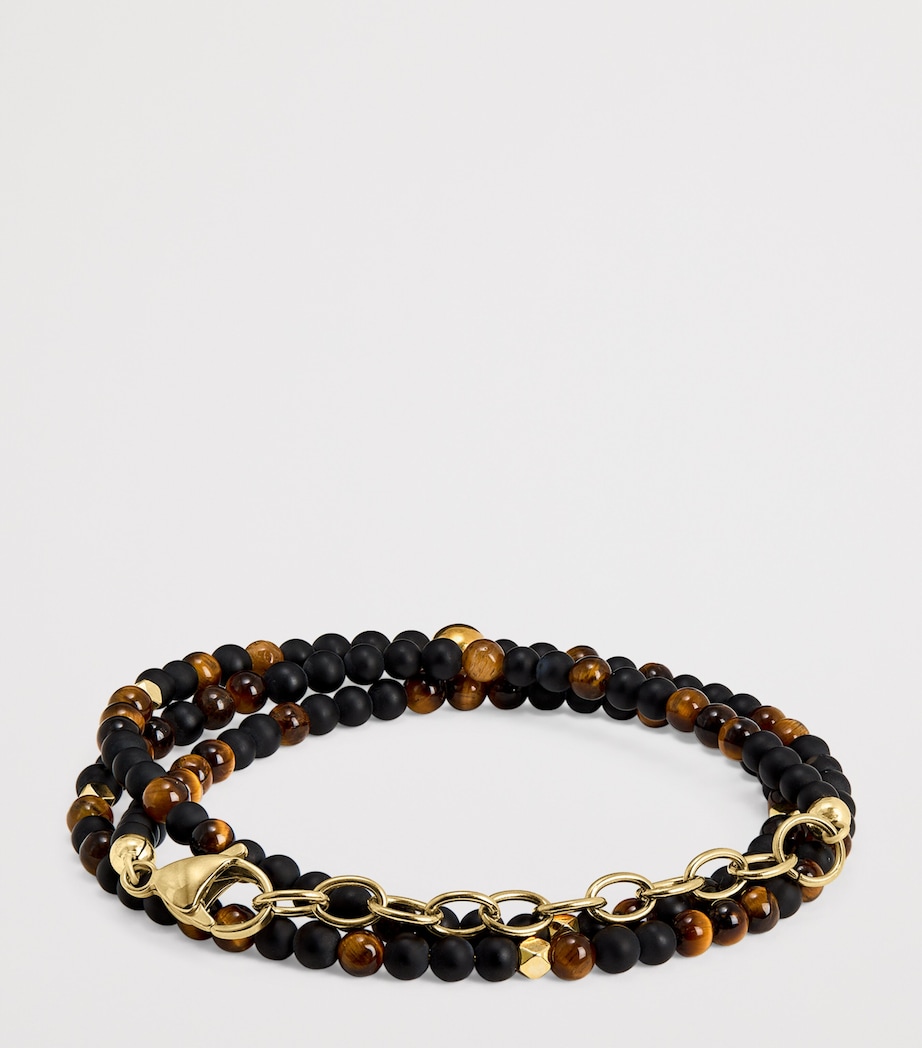 Gold-Plated Stainless Steel, Brown Tiger Eye and Matte Onyx Beaded Bracelet MULTI Image 3