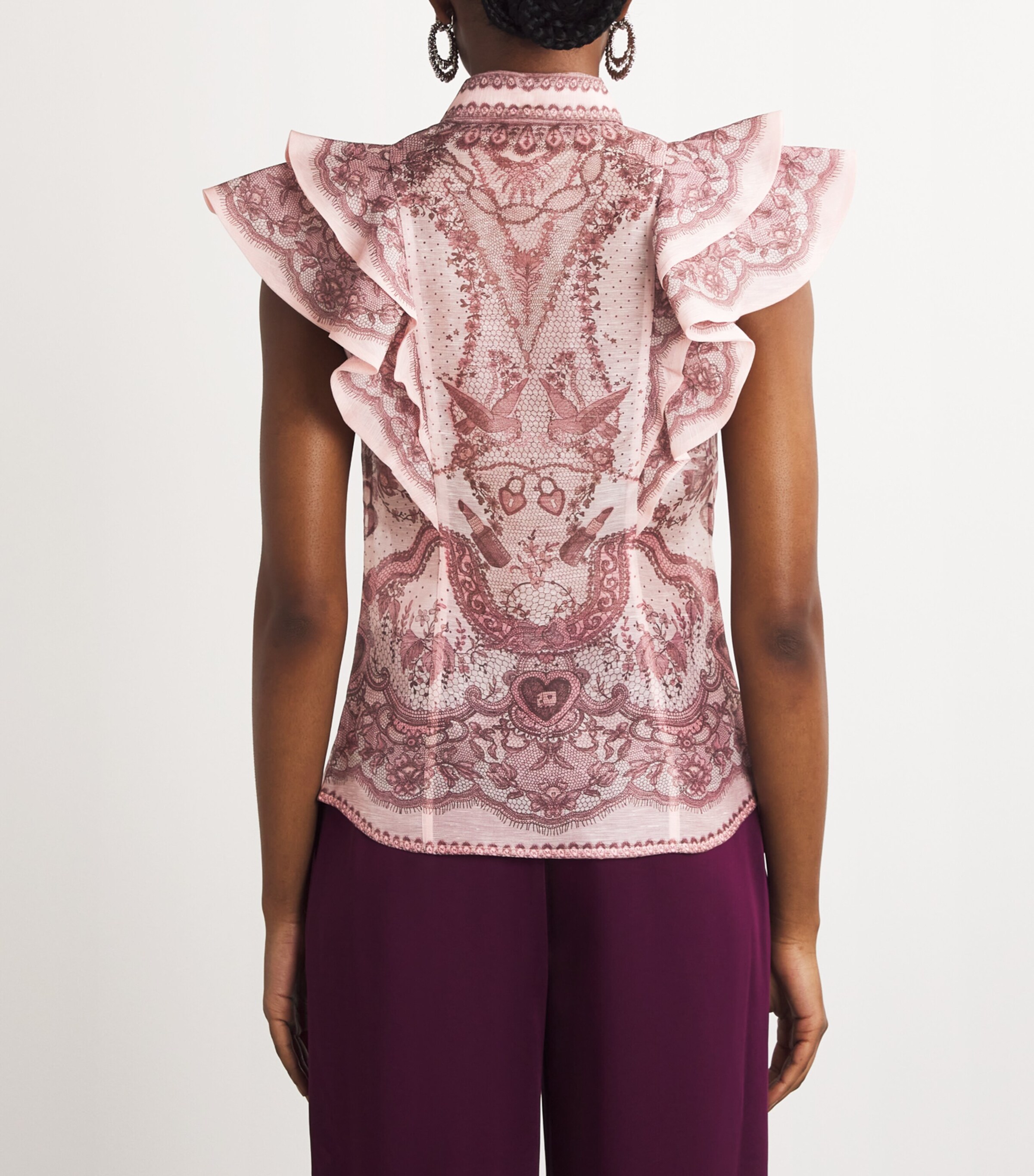 Zimmermann Womens Linen-Silk Crush Blouse Pnklacpripnk Lceprnt Image 4