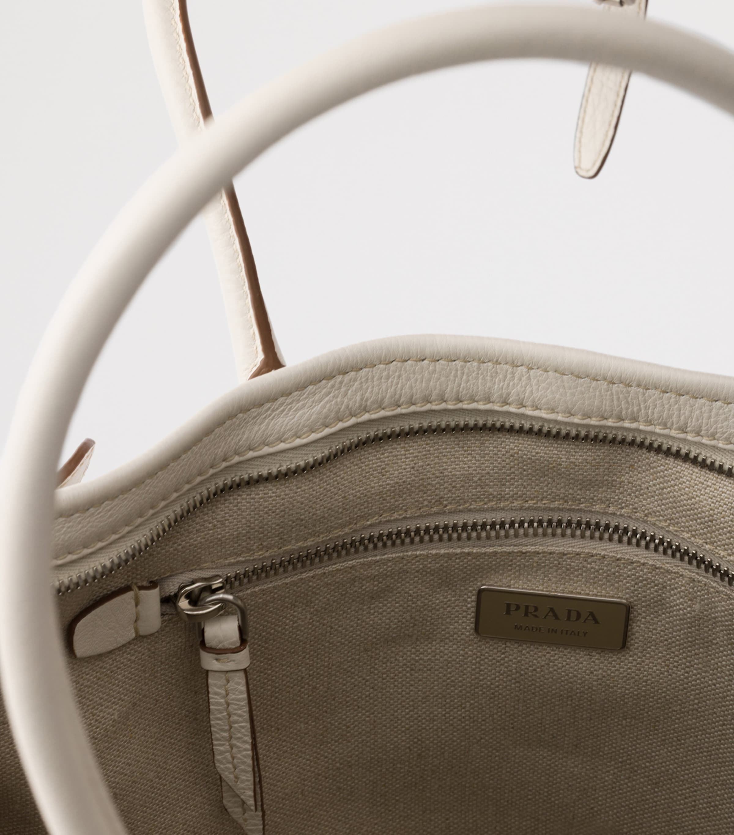 Prada Womens Printed Linen Bonnie Shoulder Bag White Image 7