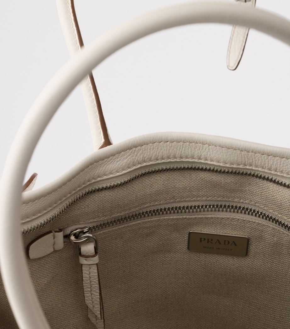 Prada Womens Printed Linen Bonnie Shoulder Bag White Image 7