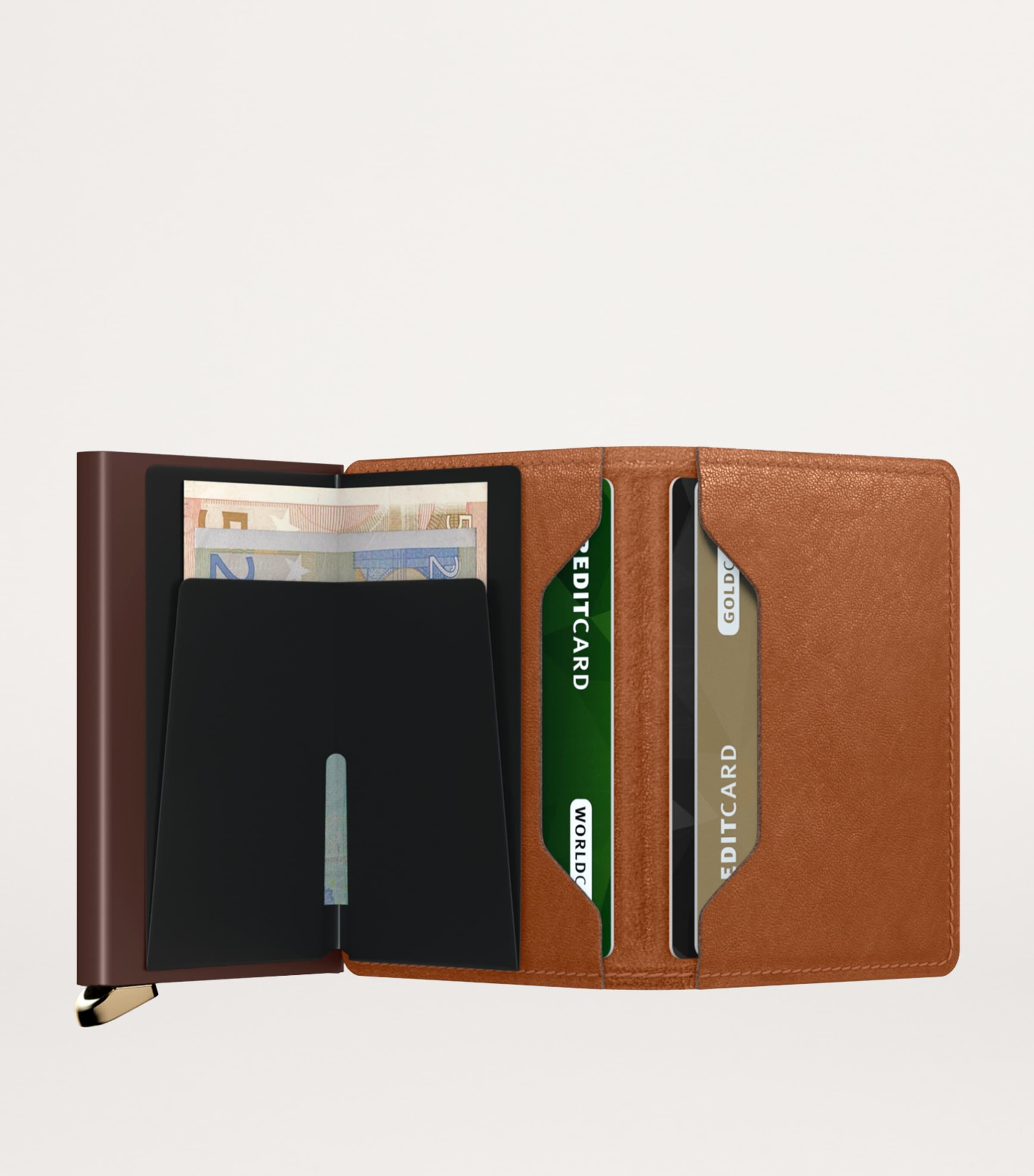 Leather Embossed Lines Slimwallet COGNAC Image 3
