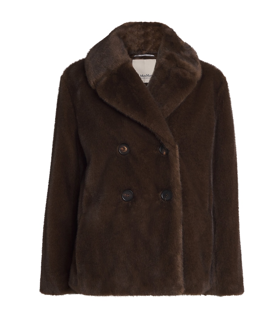 Faux Fur Pea Coat BROWN Image 1