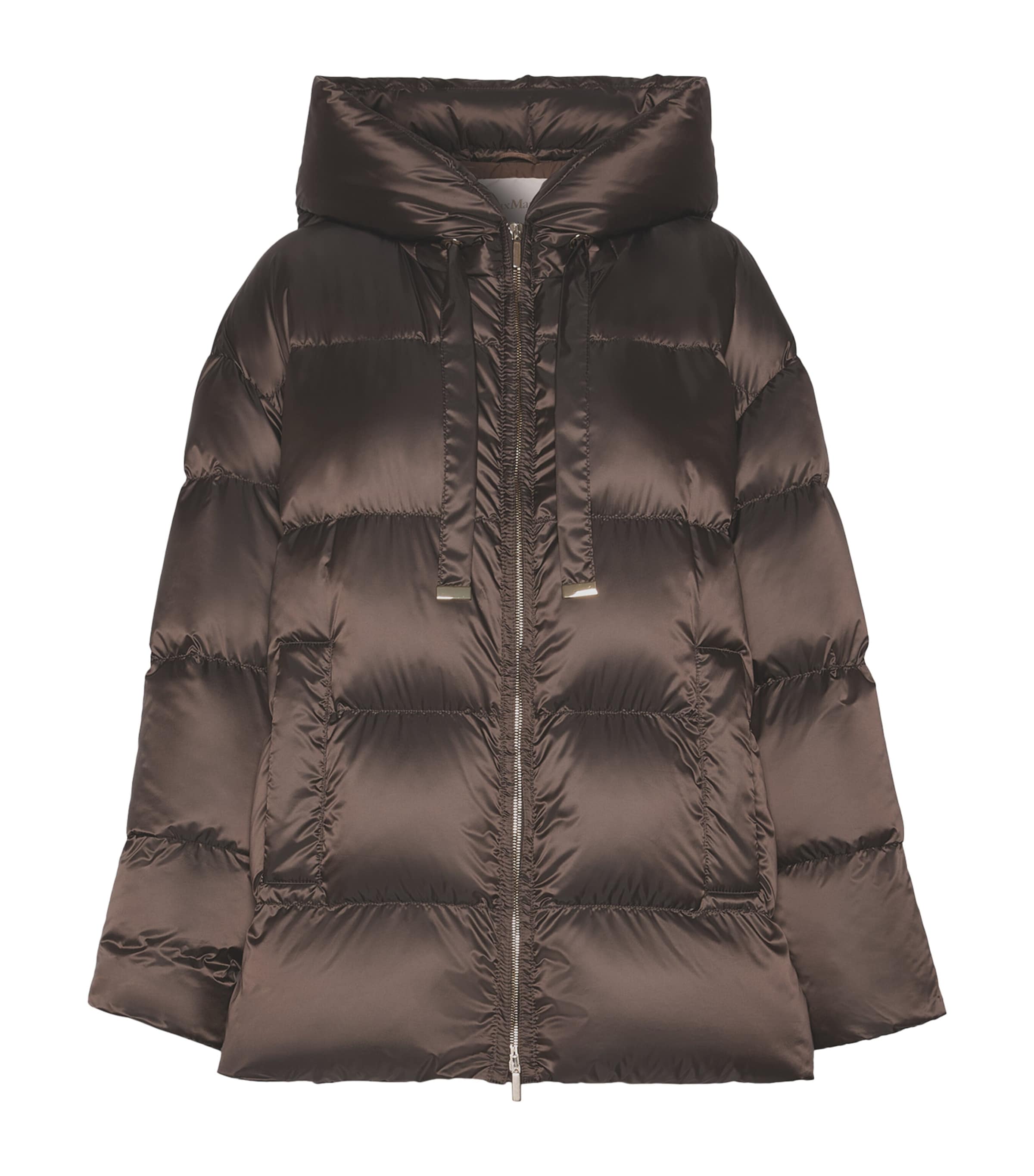 Max Mara Womens Hooded Puffer Jacket Dark Brown Image 1