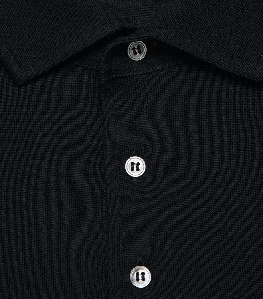 Lardini Mens Virgin Wool Long-Sleeve Polo Shirt Navy Image 6