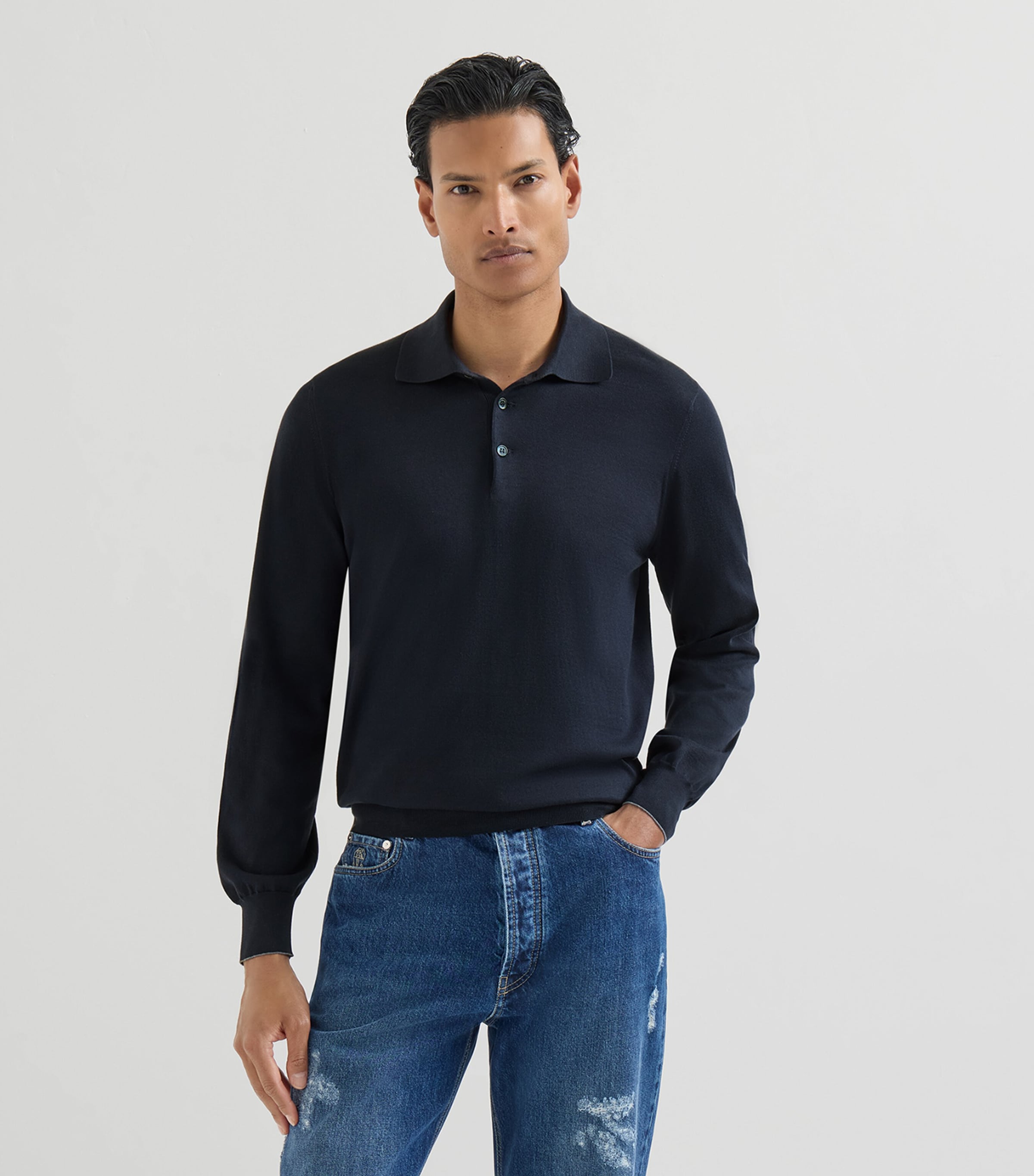 Brunello Cucinelli Mens Cotton Polo Sweater Image 3