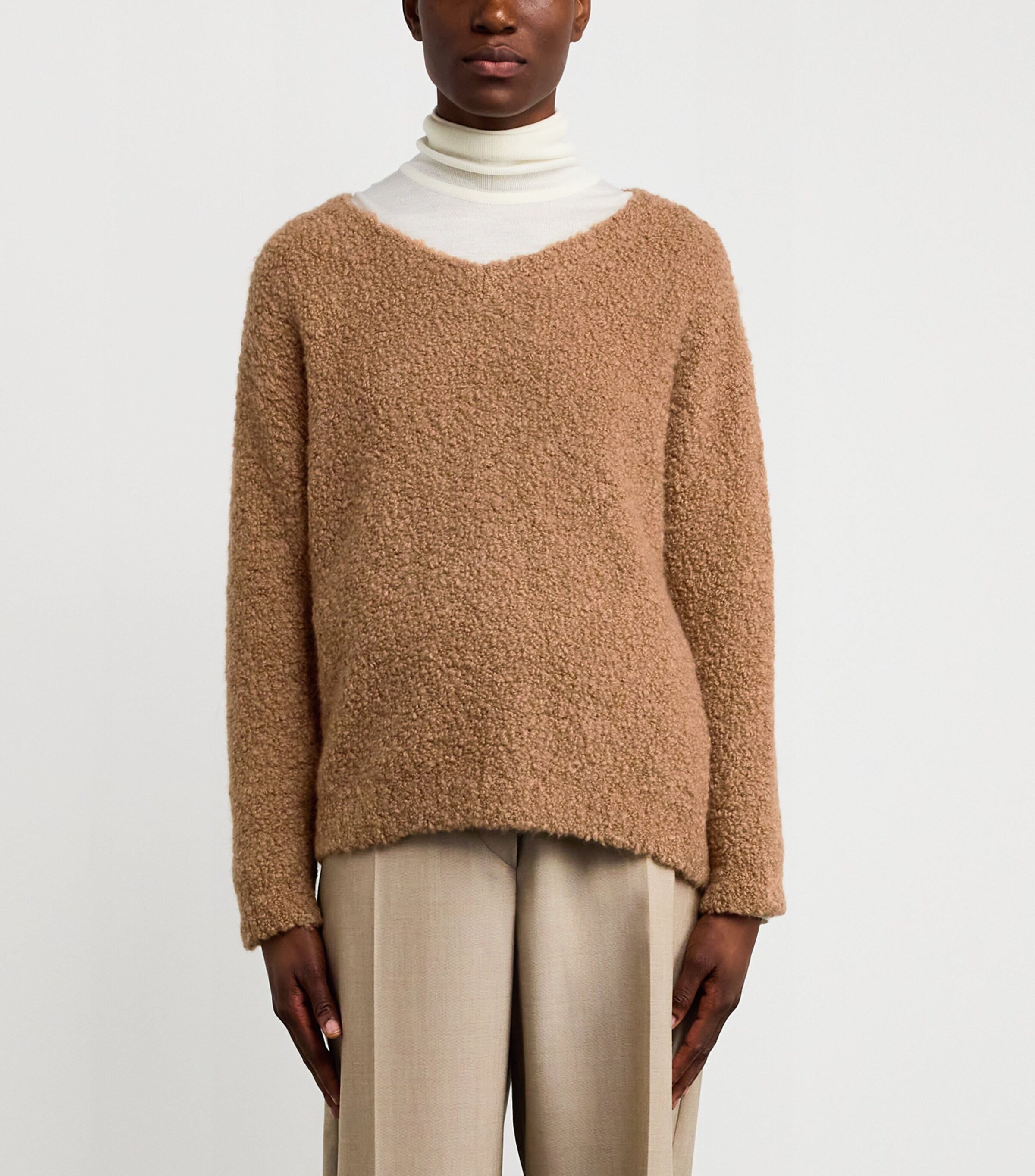Camel Wool-Silk Bouclé Oversized Sweater CAMEL Image 3